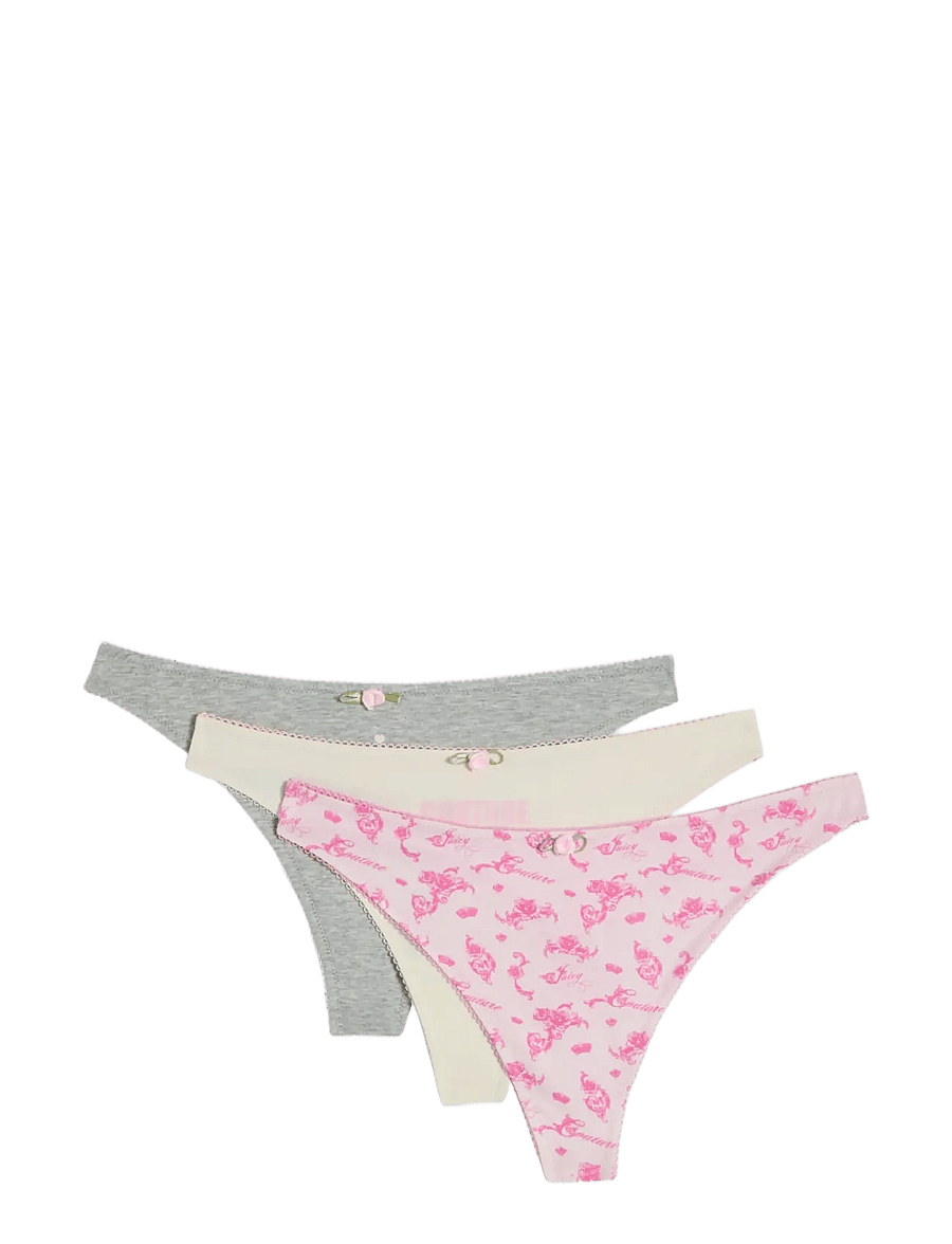 Juicy Couture - COUTURE QUEEN THONG MULTIPACK - stringid - multi:c.blossom,silver marl, marshmellow - 0