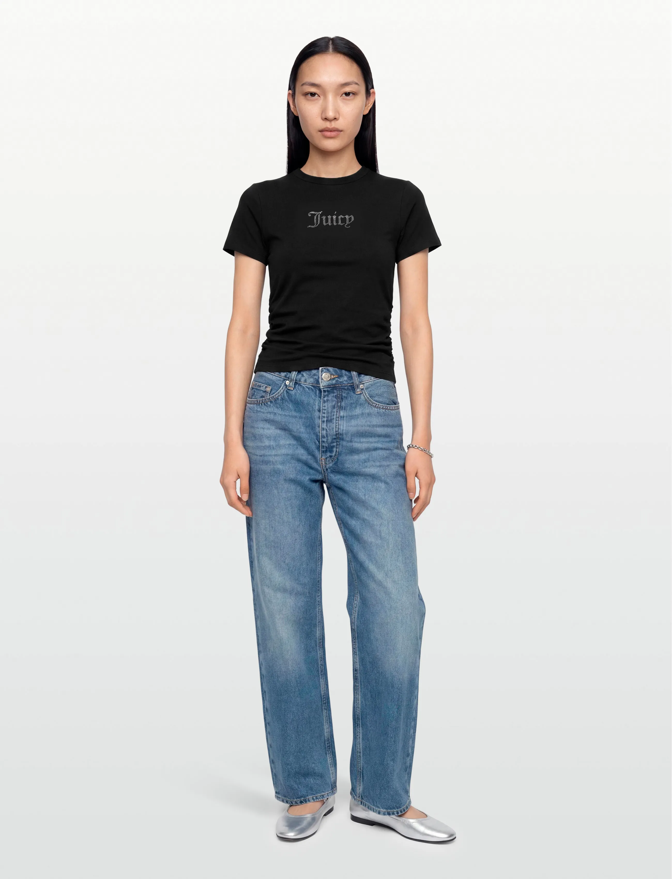Juicy Couture Juicy Diamante Fitted T-Shirt, Kvinder, Figursyet Diamant T-Shirt, Sort, Str: L