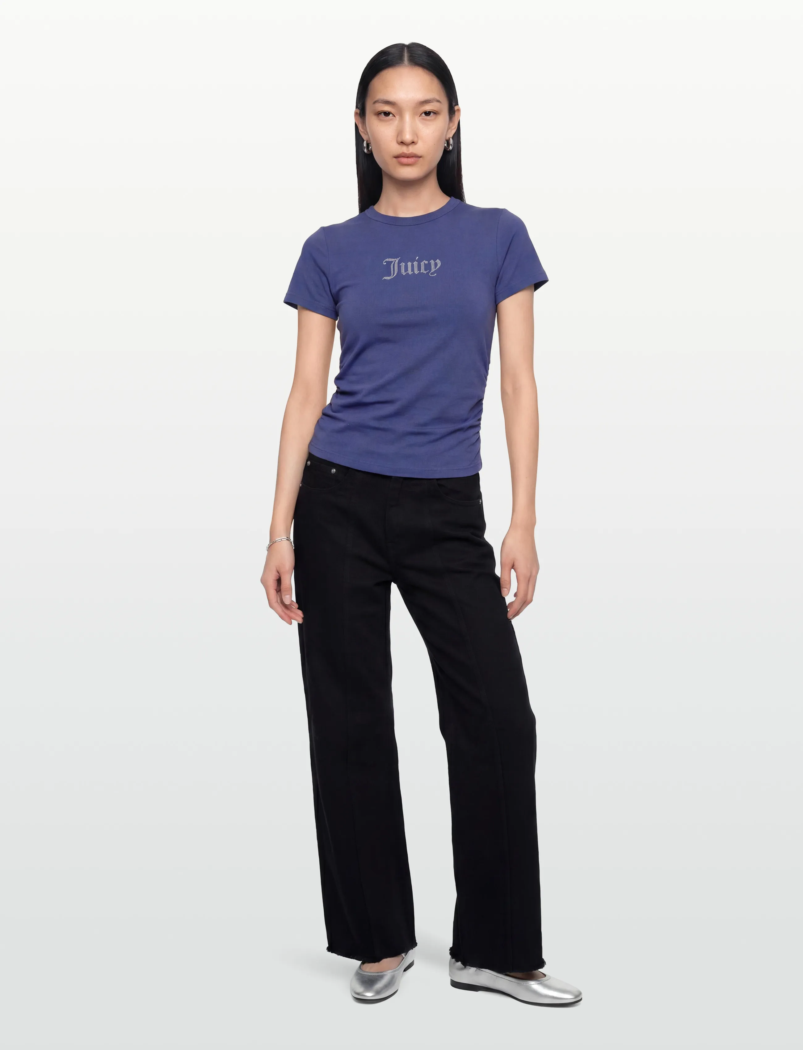 Juicy Couture Juicy Diamante Fitted T-Shirt, XS, Blue, T-Shirts & Toppe > Kortærmede, Dame