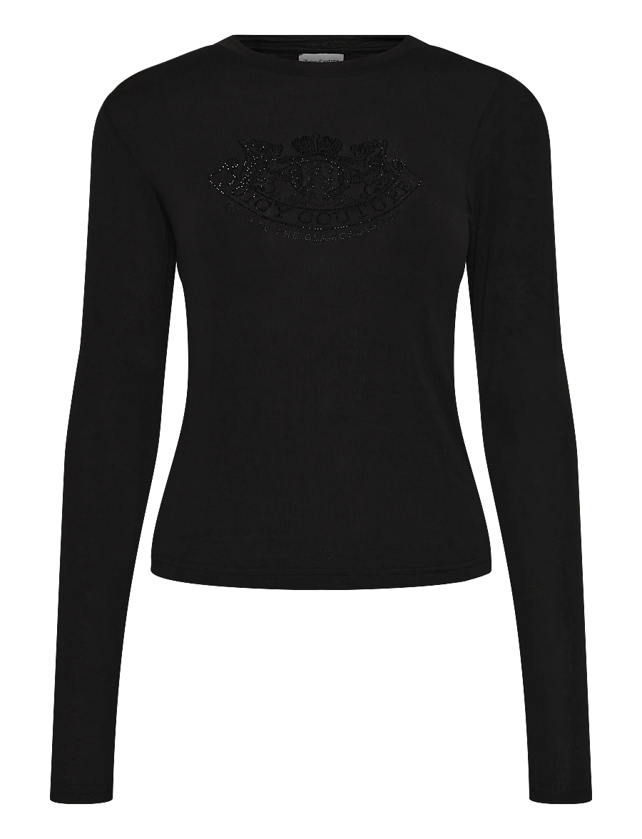 Juicy Couture - DIAMANTE DOG CREST LONG SLEEVE T-SHIRT - langärmlige tops - black - 1