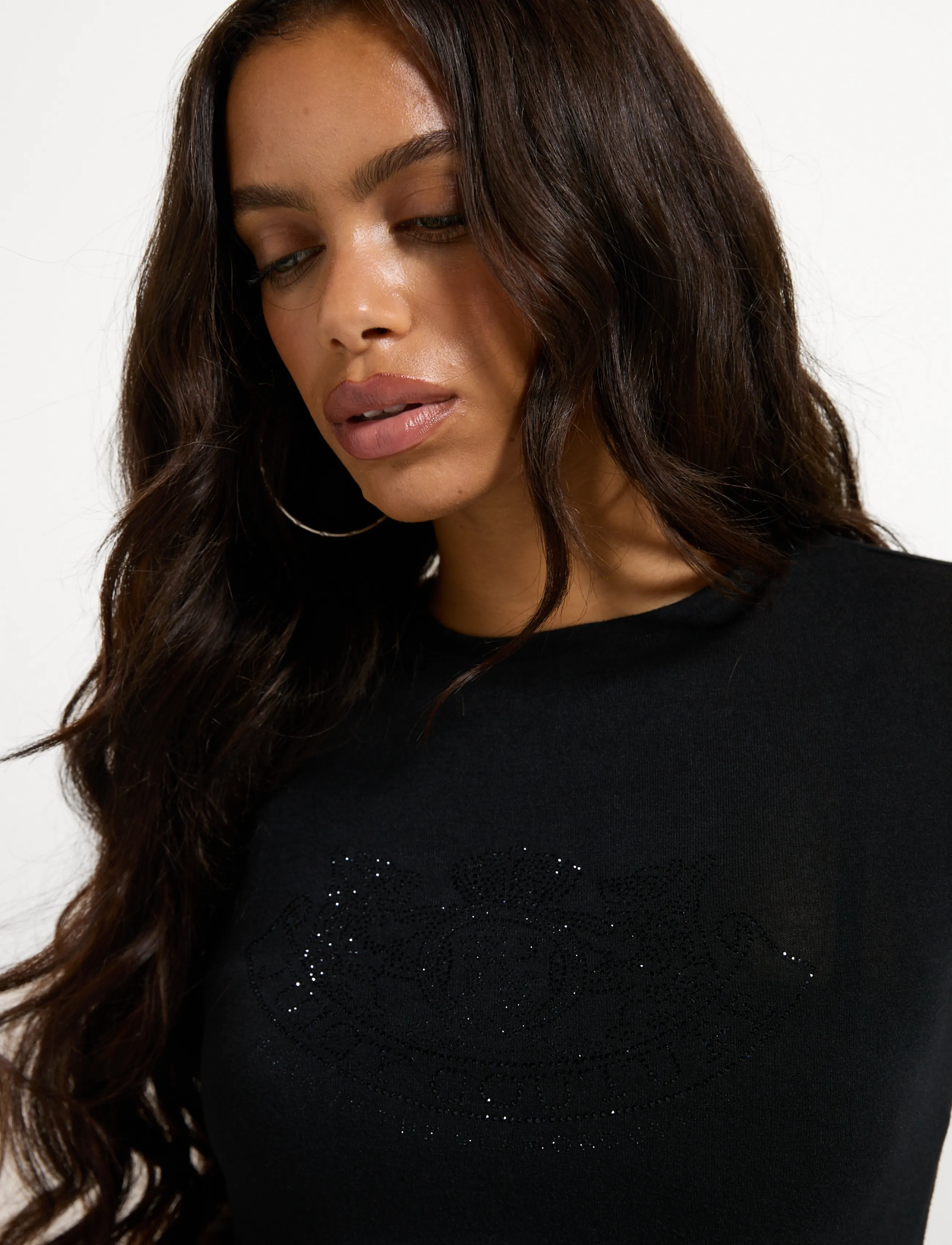 Juicy Couture - DIAMANTE DOG CREST LONG SLEEVE T-SHIRT - långärmade toppar - black - 1