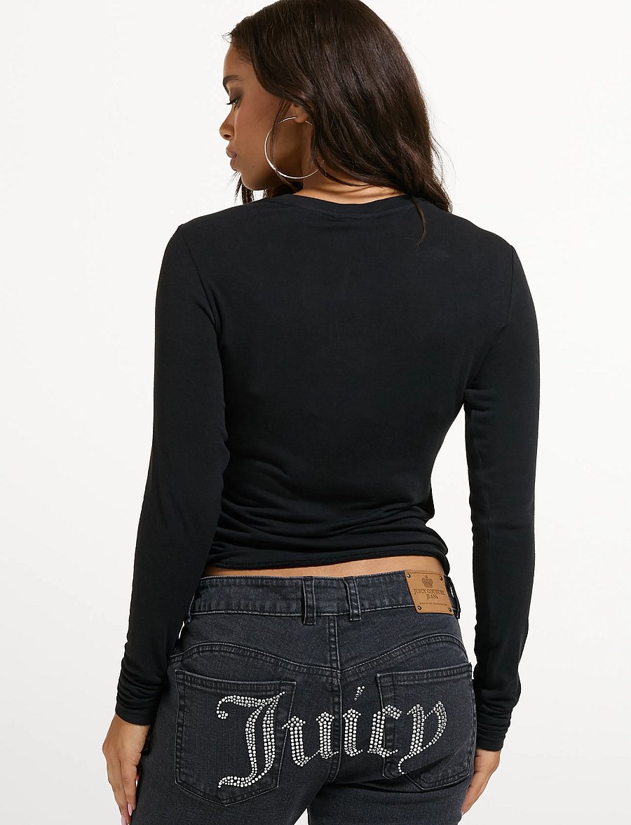 Juicy Couture - DIAMANTE DOG CREST LONG SLEEVE T-SHIRT - långärmade toppar - black - 2