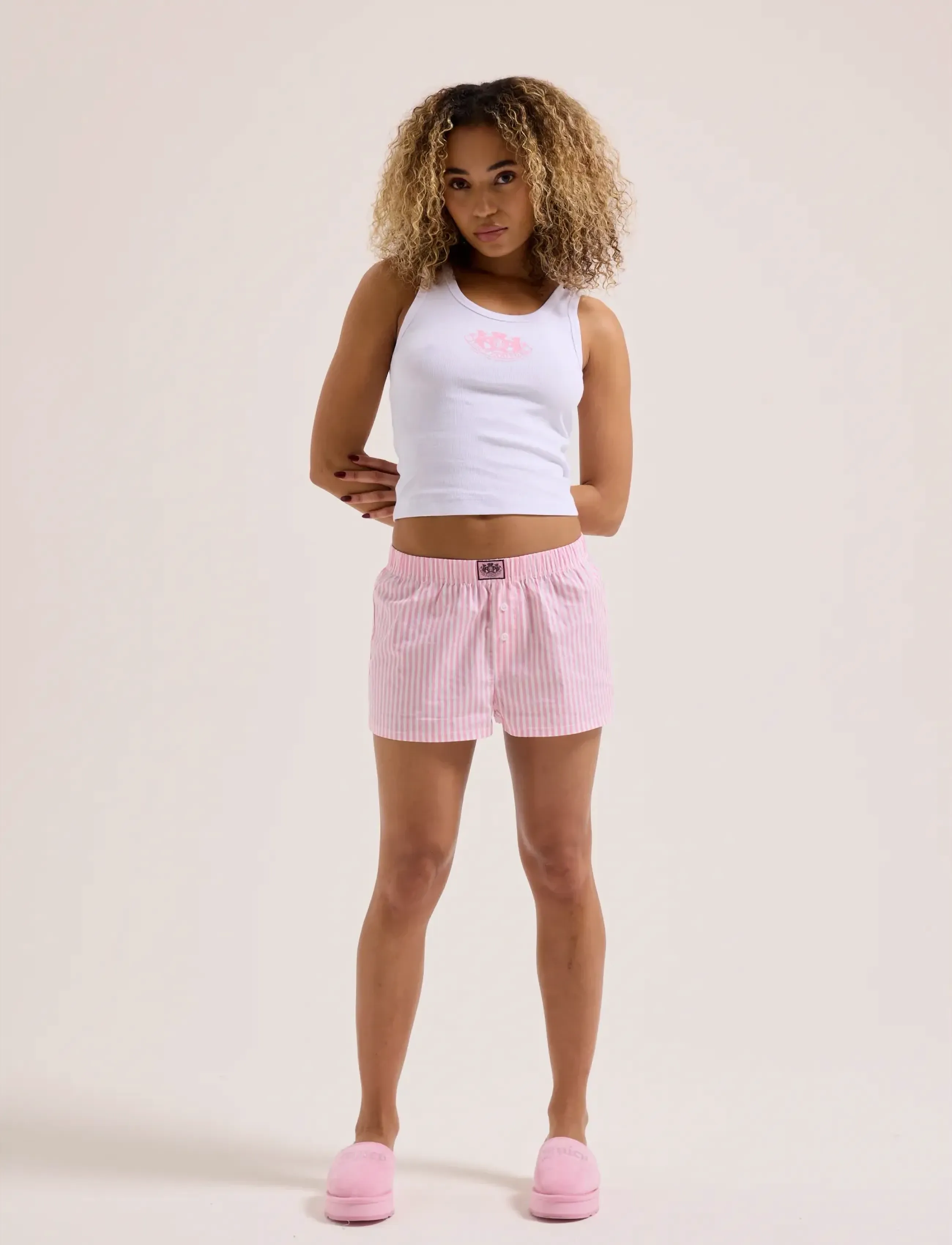 Juicy Couture Dog Crest Vest + Boxer Short Set, Kvinder, Vest Og Boxer Shorts Sæt, Pink, Str: XS