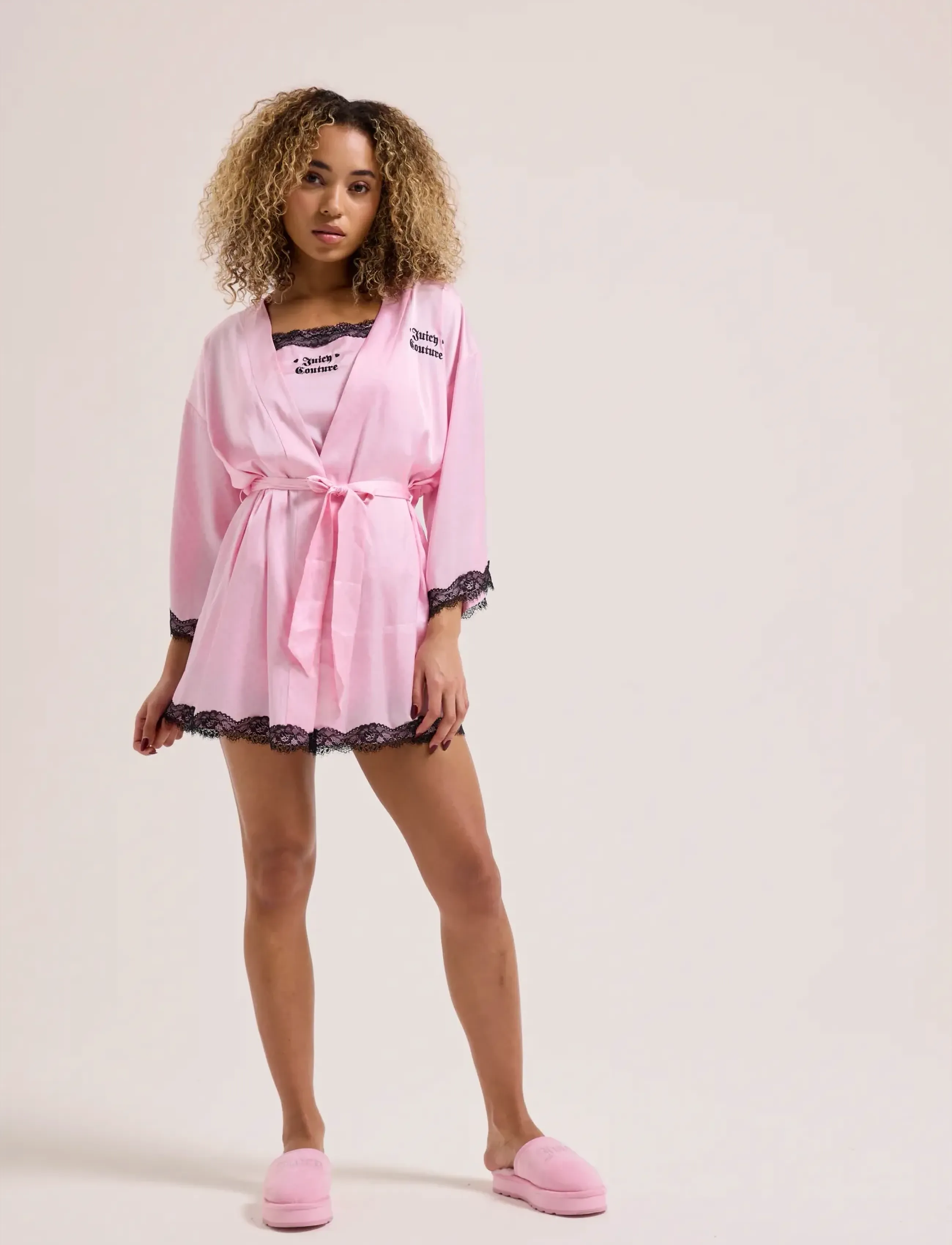 Lace Trim Kimono Robe