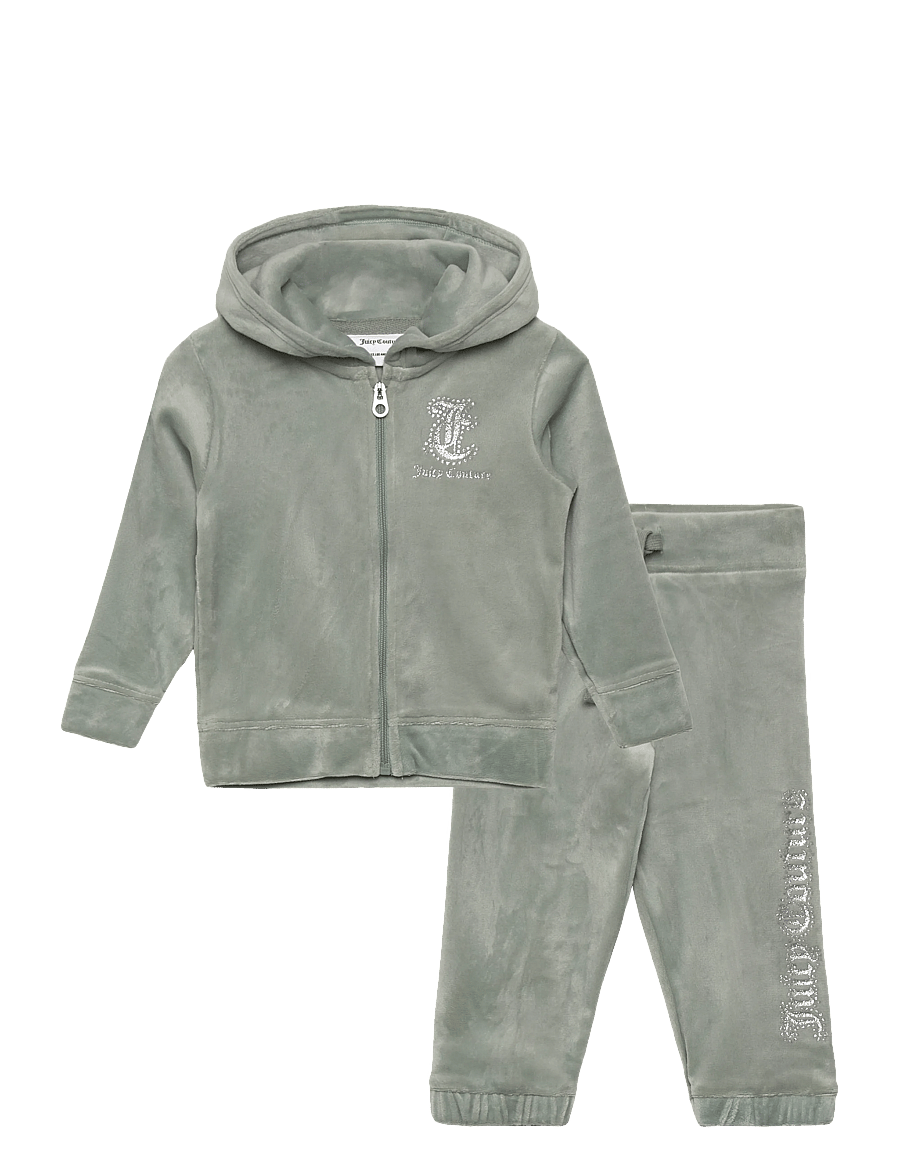 Juicy Couture - Glitter Print Zip Thru & Relaxed Jog Set - joggingsæt - chinois green - 0