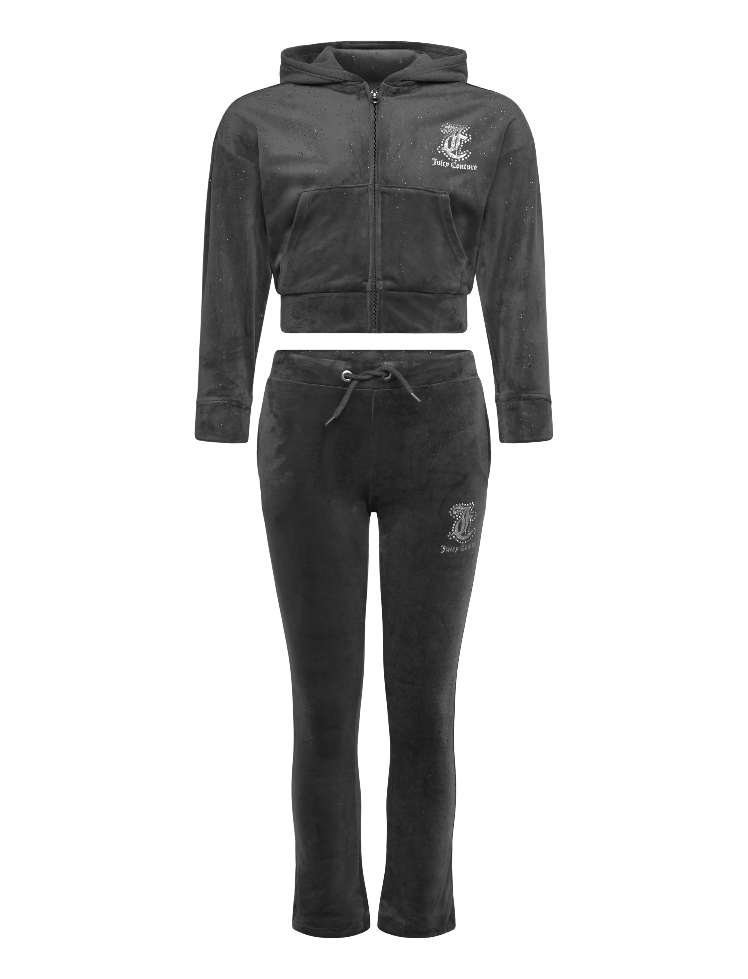 Juicy Couture Glitter Velour Cropped Zip Thru & Bootcut Set - Tøj - BLACK OYSTER / black
