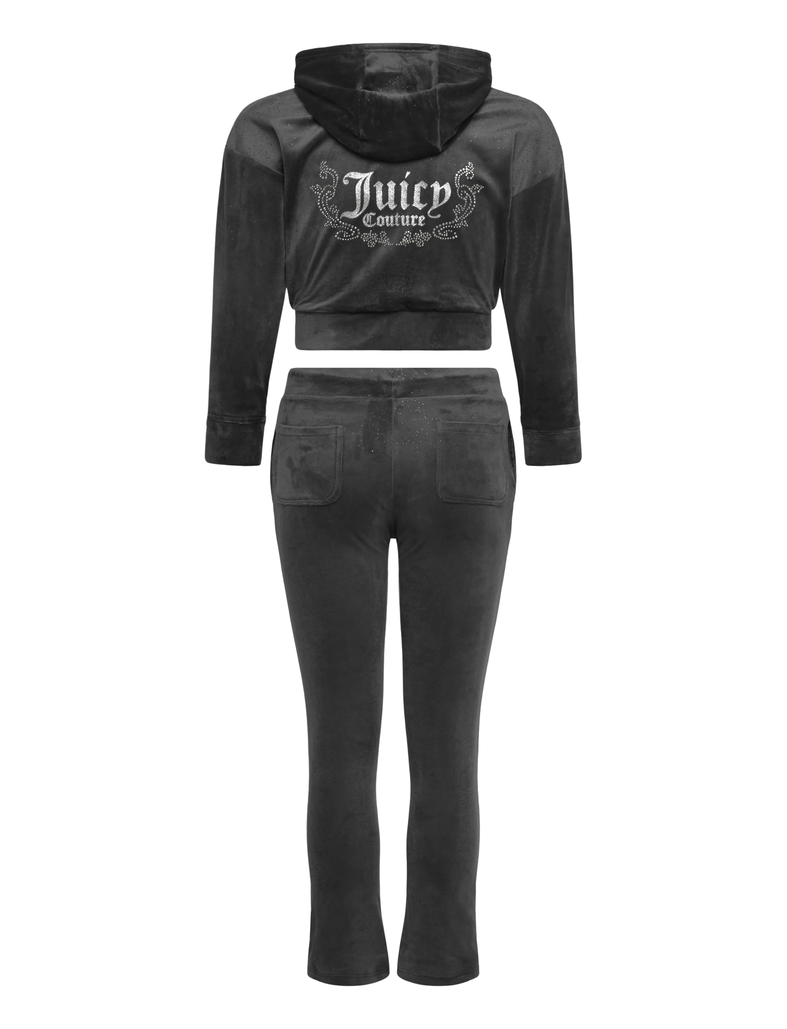 Juicy Couture - Glitter Velour Cropped Zip Thru & Bootcut Set - sportanzüge - black oyster - 1