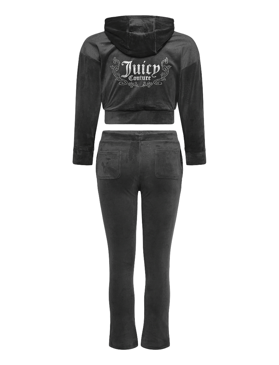 Juicy Couture - Glitter Velour Cropped Zip Thru & Bootcut Set - sportanzüge - black oyster - 1