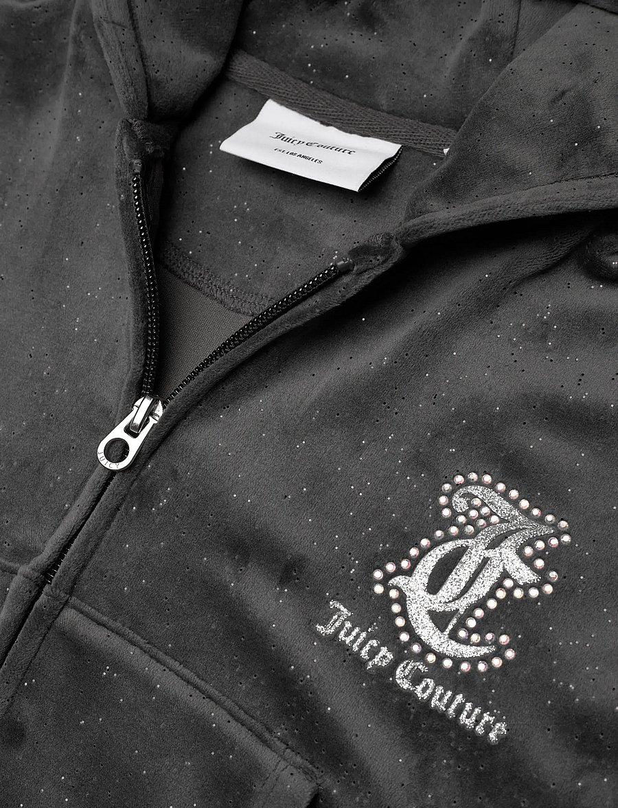 Juicy Couture - Glitter Velour Cropped Zip Thru & Bootcut Set - sportanzüge - black oyster - 4