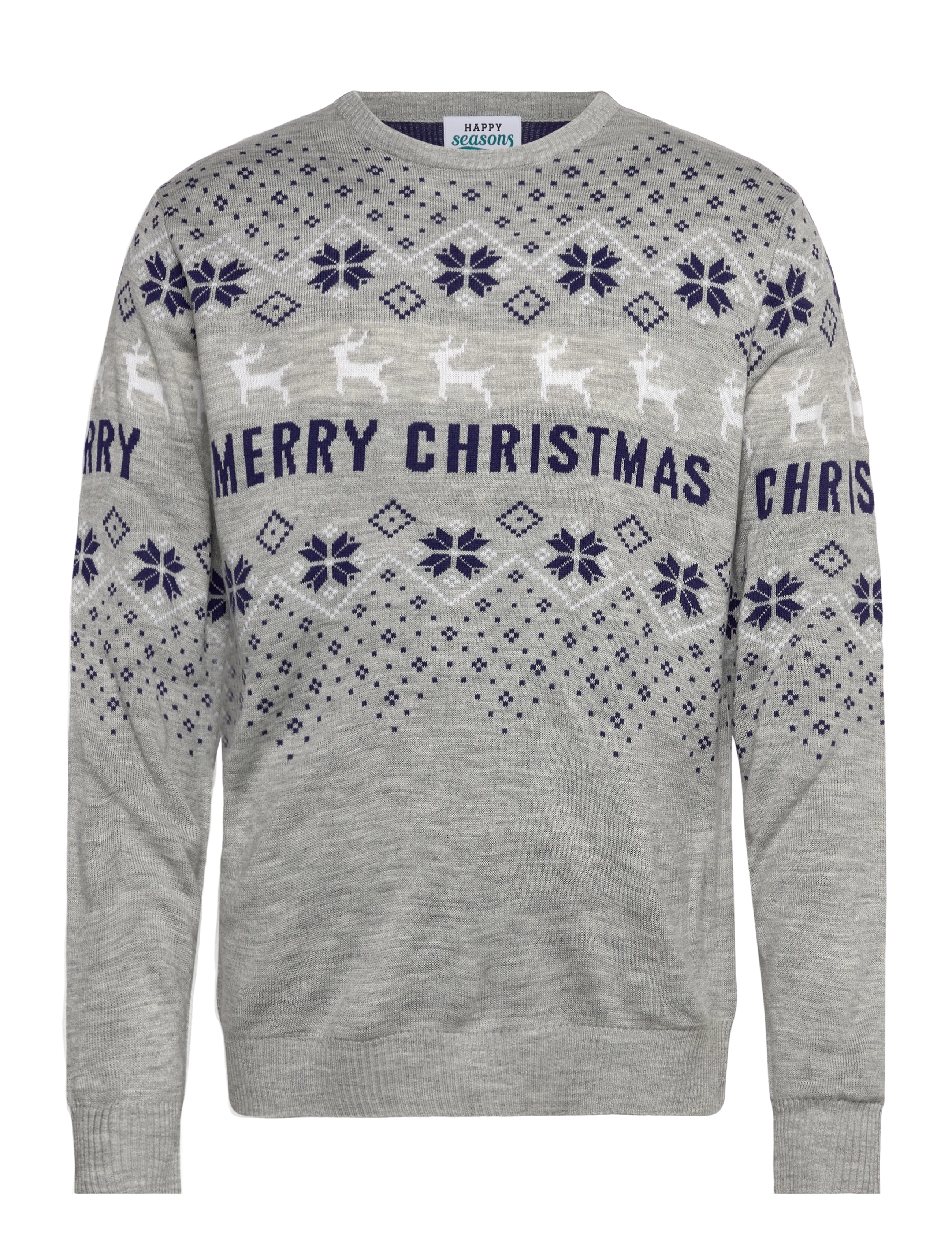Happy Seasons Merry Christmas Sweater - Stickat - GREY / grey