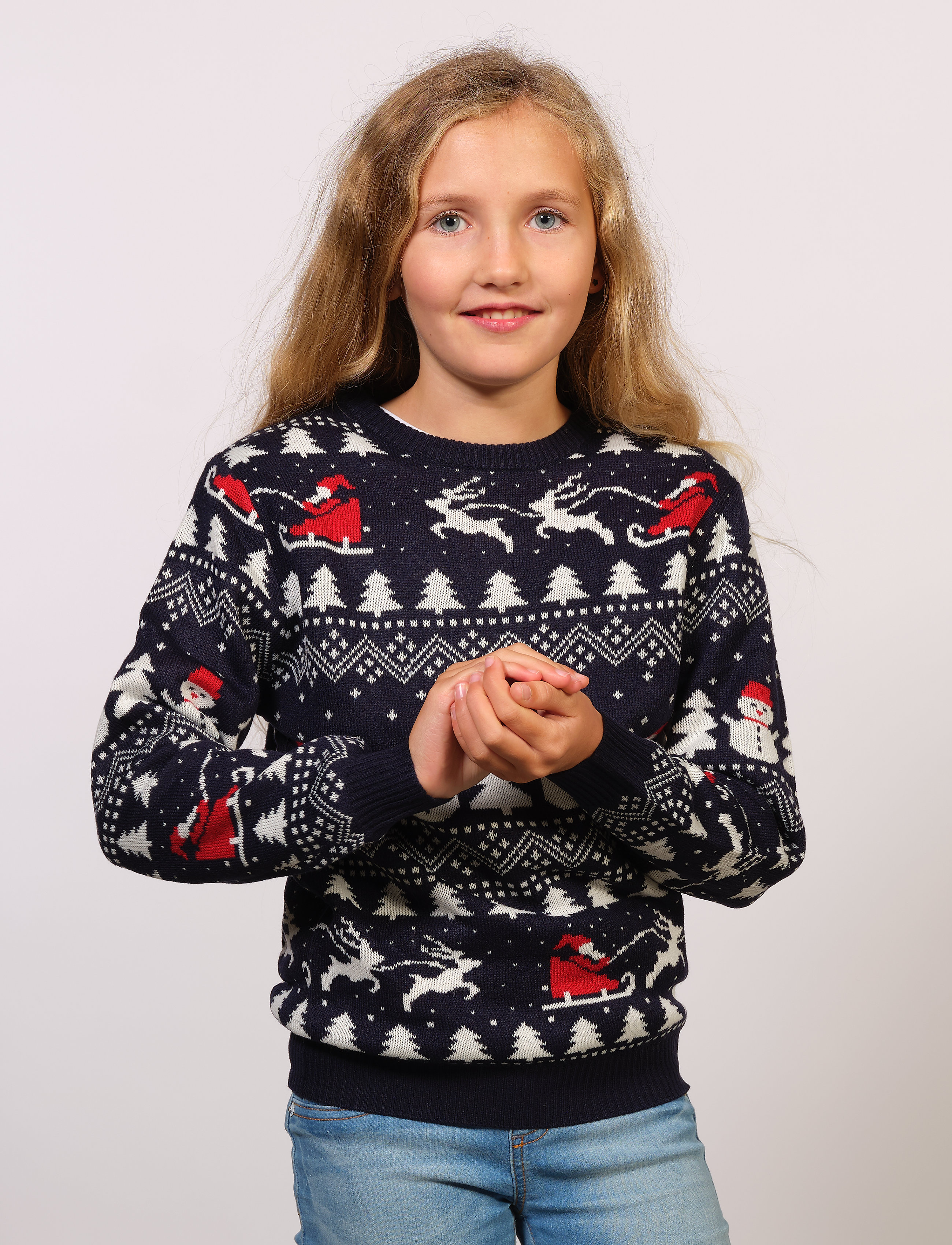 Happy Seasons The Stylish Christmas Jumper Navy, 110-116, Blue, Strik > Pullovere, Børn