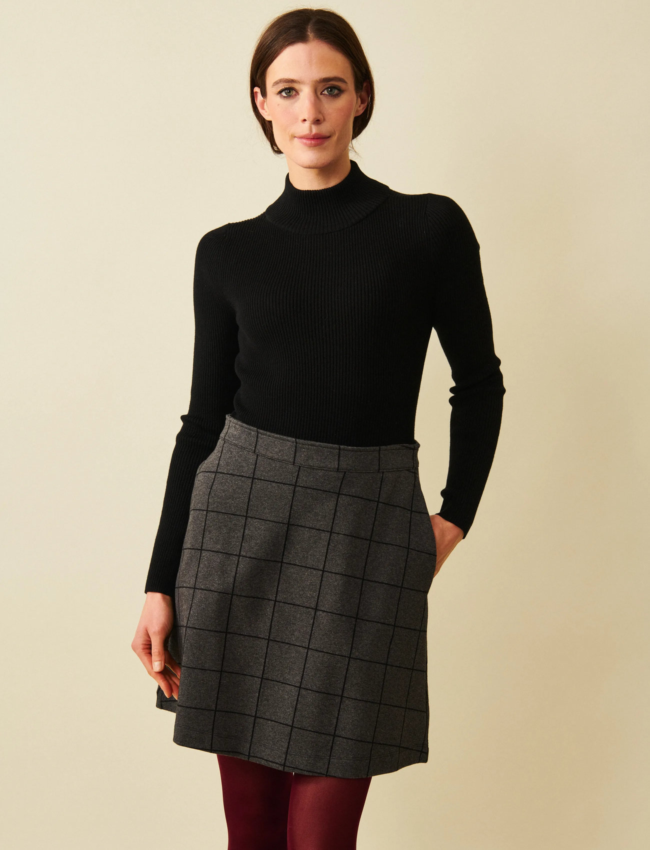 Jumperfabriken Madeleine Houndstooth Skirt - Grey - XS