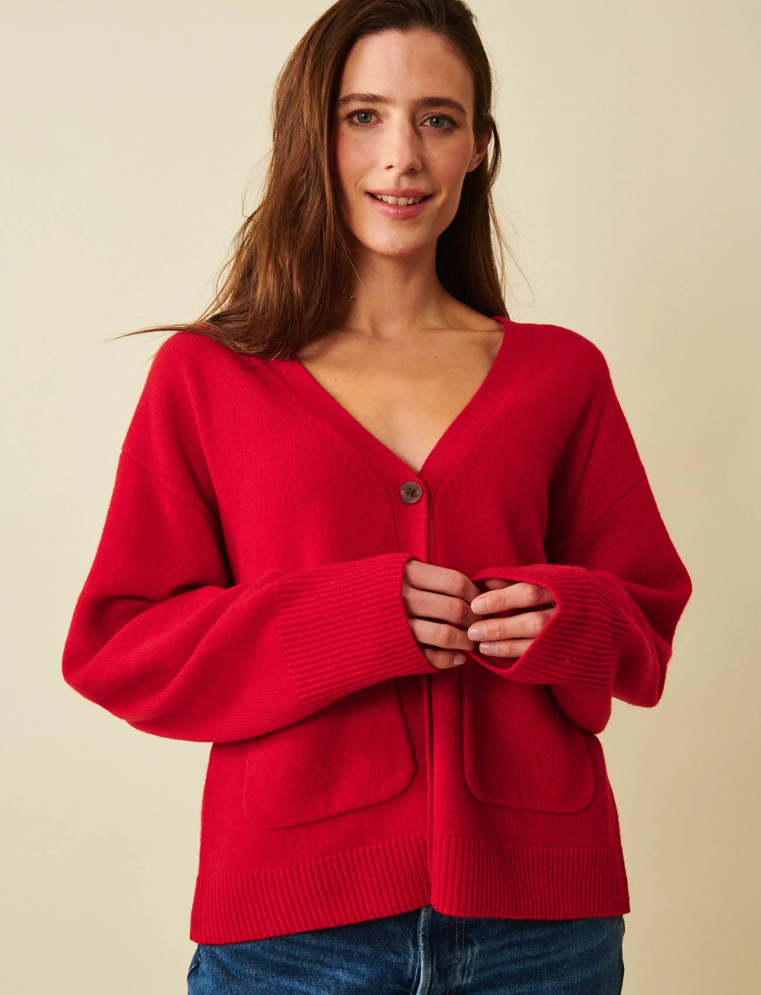 Jumperfabriken Estrid Cardigan, L, Red, Strik > Cardigans, Dame
