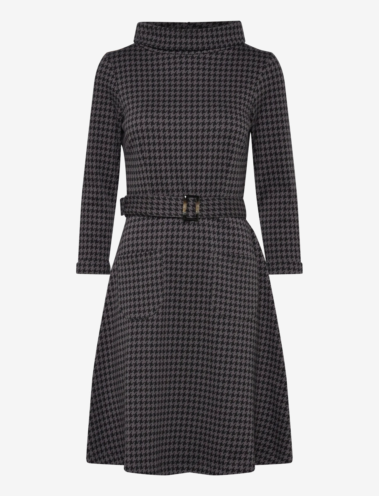 Jumperfabriken - Kim Houndstooth Dress - midi dresses - grey - 1