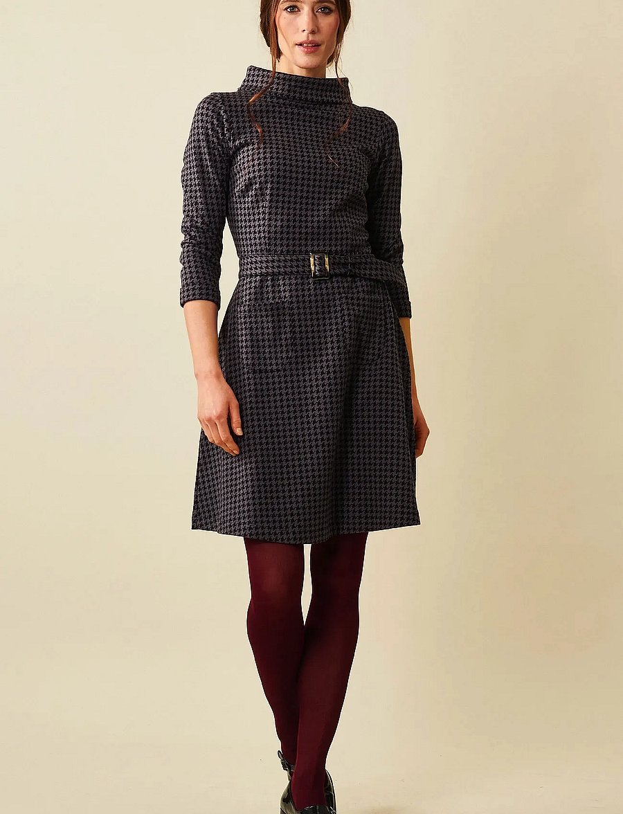 Jumperfabriken - Kim Houndstooth Dress - midikleider - grey - 0