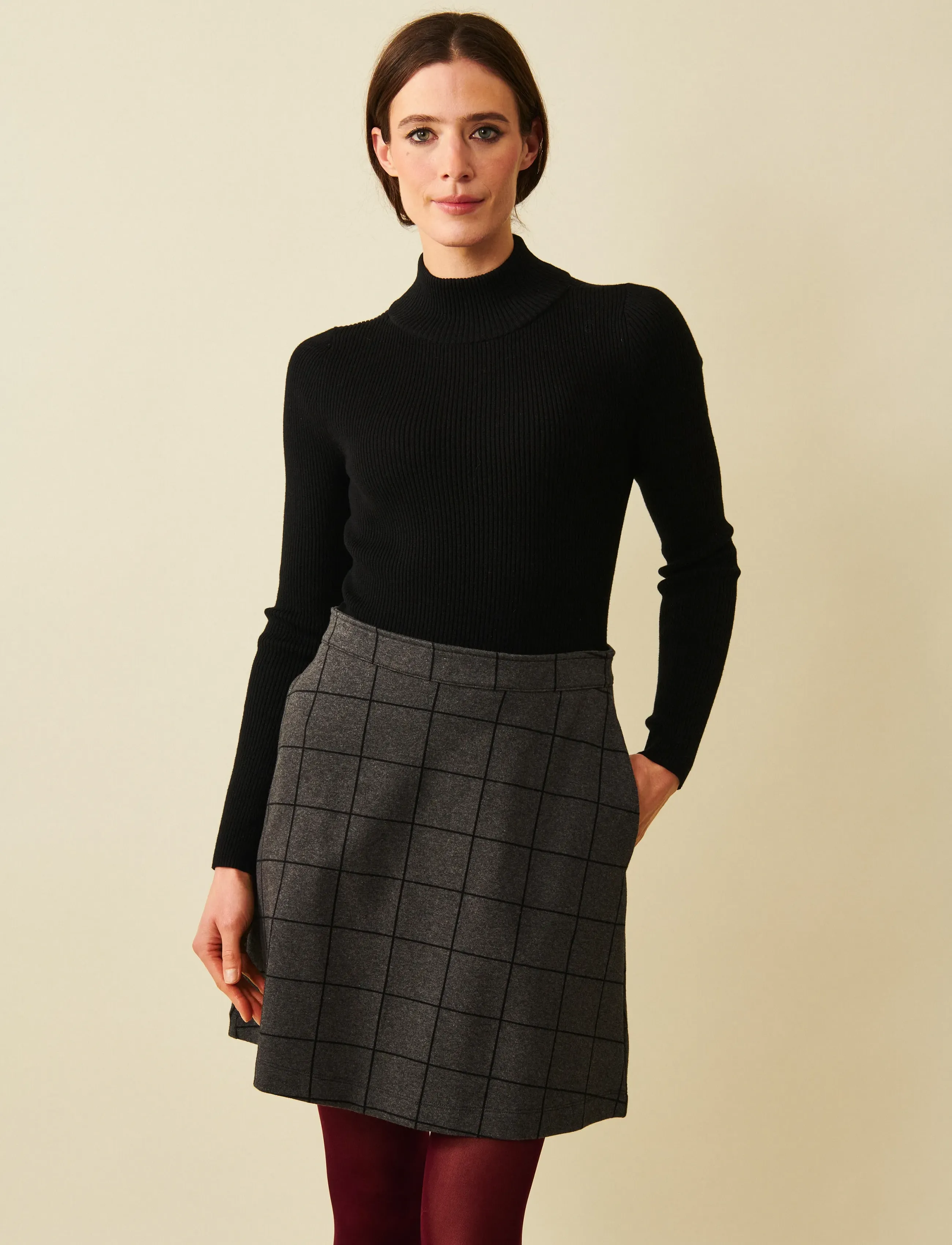 Jumperfabriken Madeleine Houndstooth Skirt, Kvinder, Pied-de-poule Miniskirt, Grå, Str: M