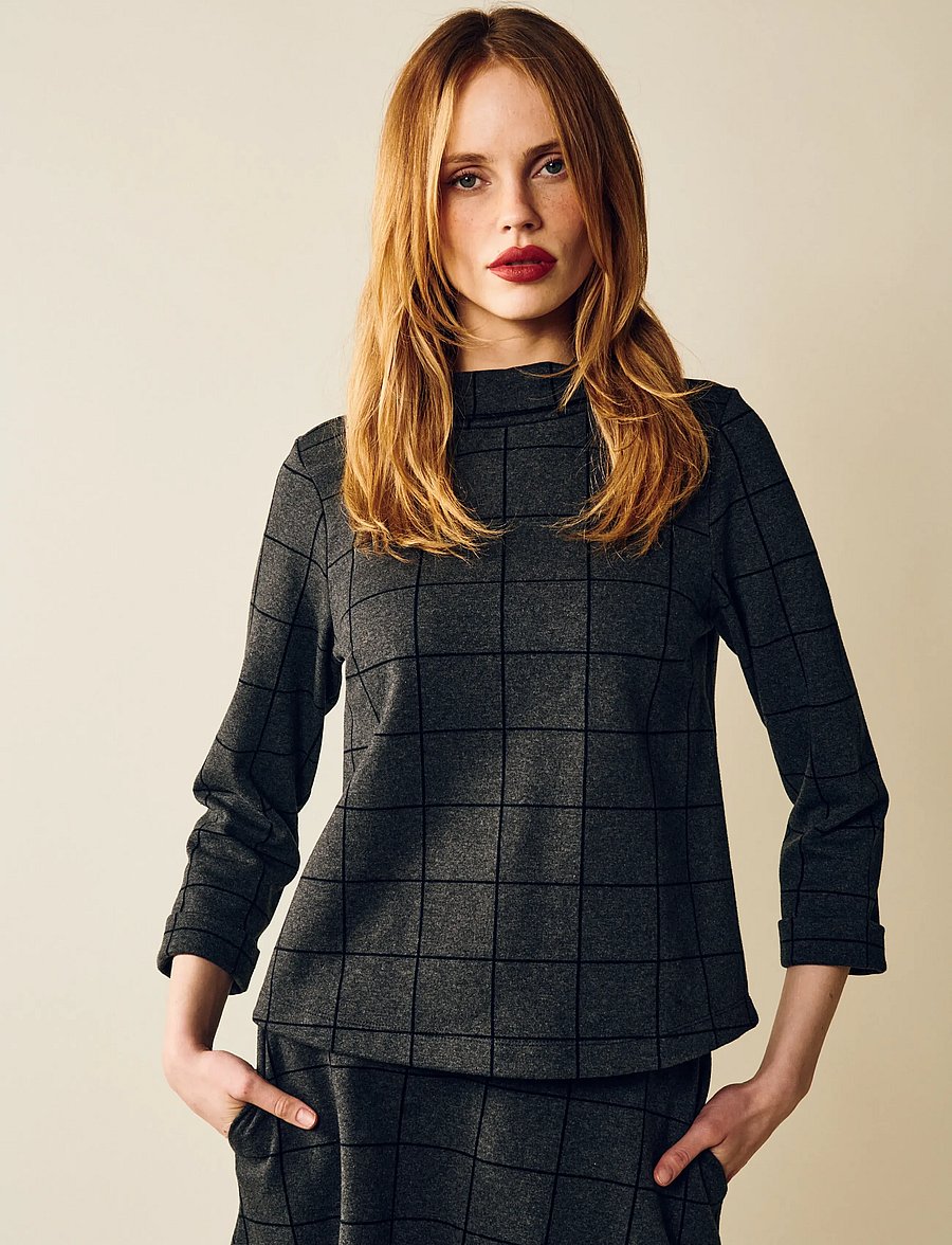 Jumperfabriken - Tara Houndstooth Jumper - sweatshirts - grey - 0