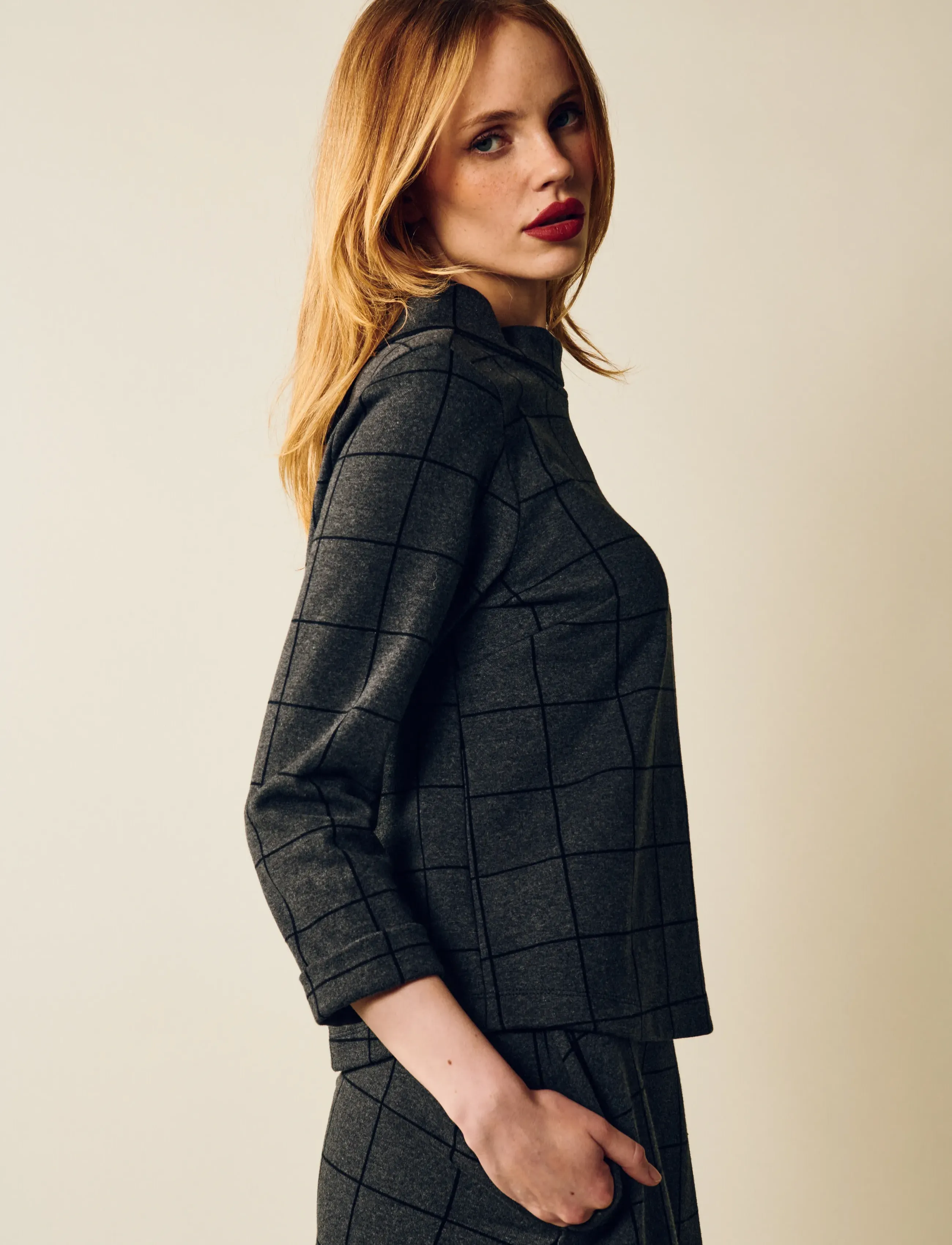Jumperfabriken - Tara Houndstooth Jumper - sweatshirts - grey - 3