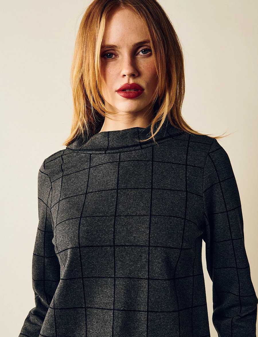 Jumperfabriken - Tara Houndstooth Jumper - sweatshirts - grey - 4