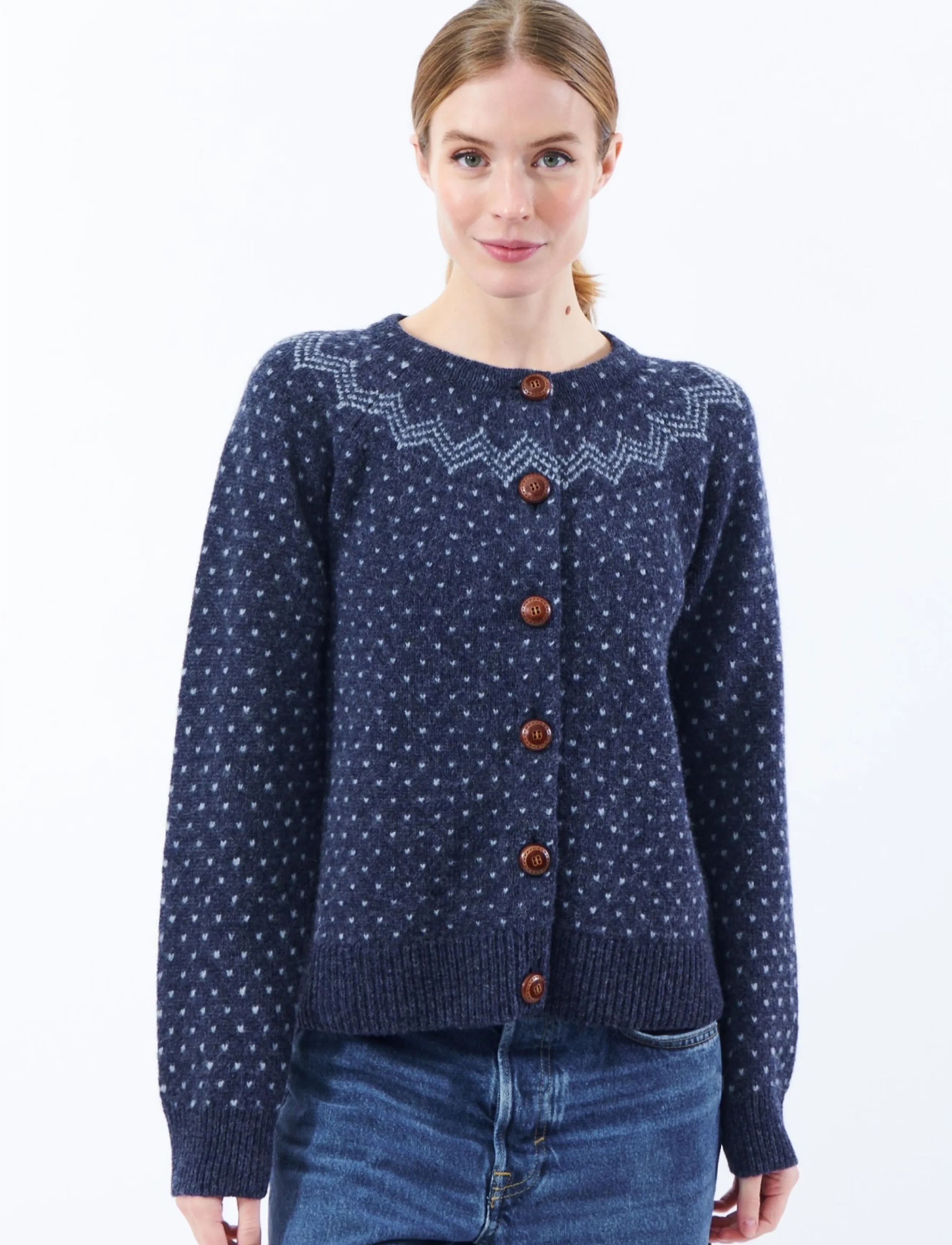 Jumperfabriken Gullvor Cardigan, Kvinder, Mønstret Cardigan, Blå, Str: S