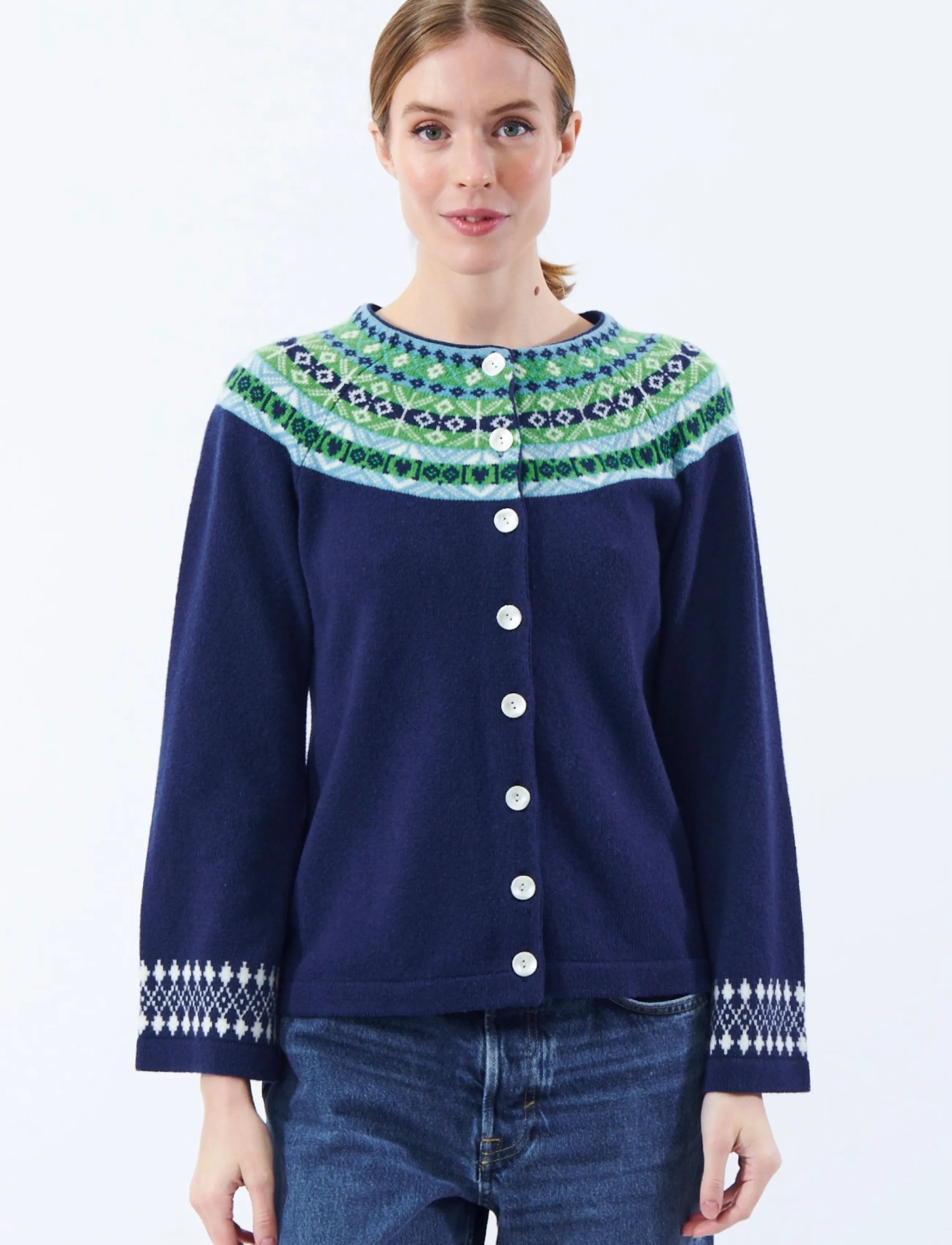 Jumperfabriken Vendela Cardigan, Damen, Fair Isle Strickjacke, Marineblau, Gr.XL