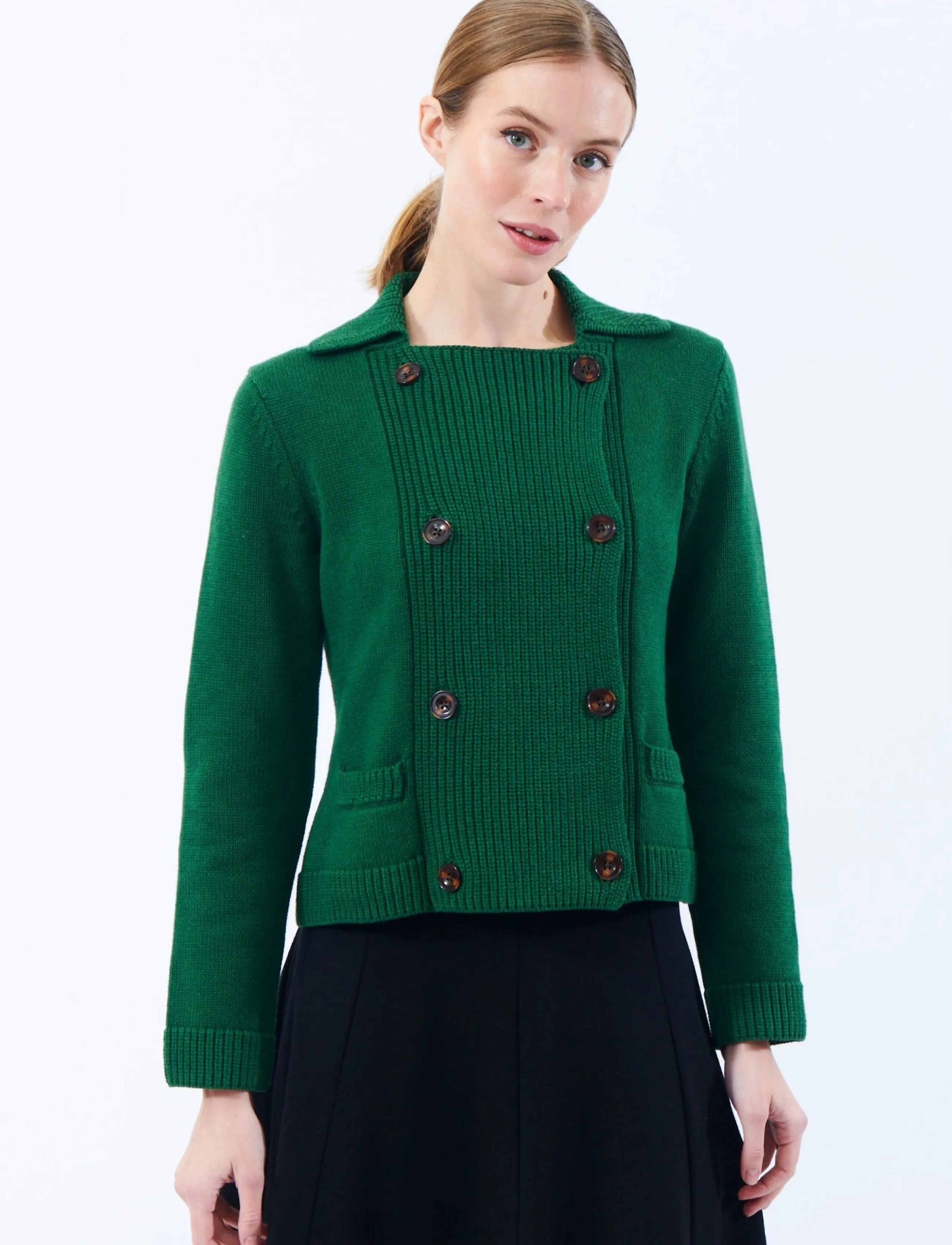 Jumperfabriken Thora Cardigan, Damen, Zweireihige Strickjacke, Grün, Gr.XL