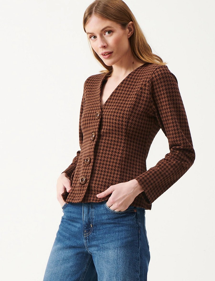 Jumperfabriken - Brielle Blazer Houndstooth - korte blazere - brown - 0