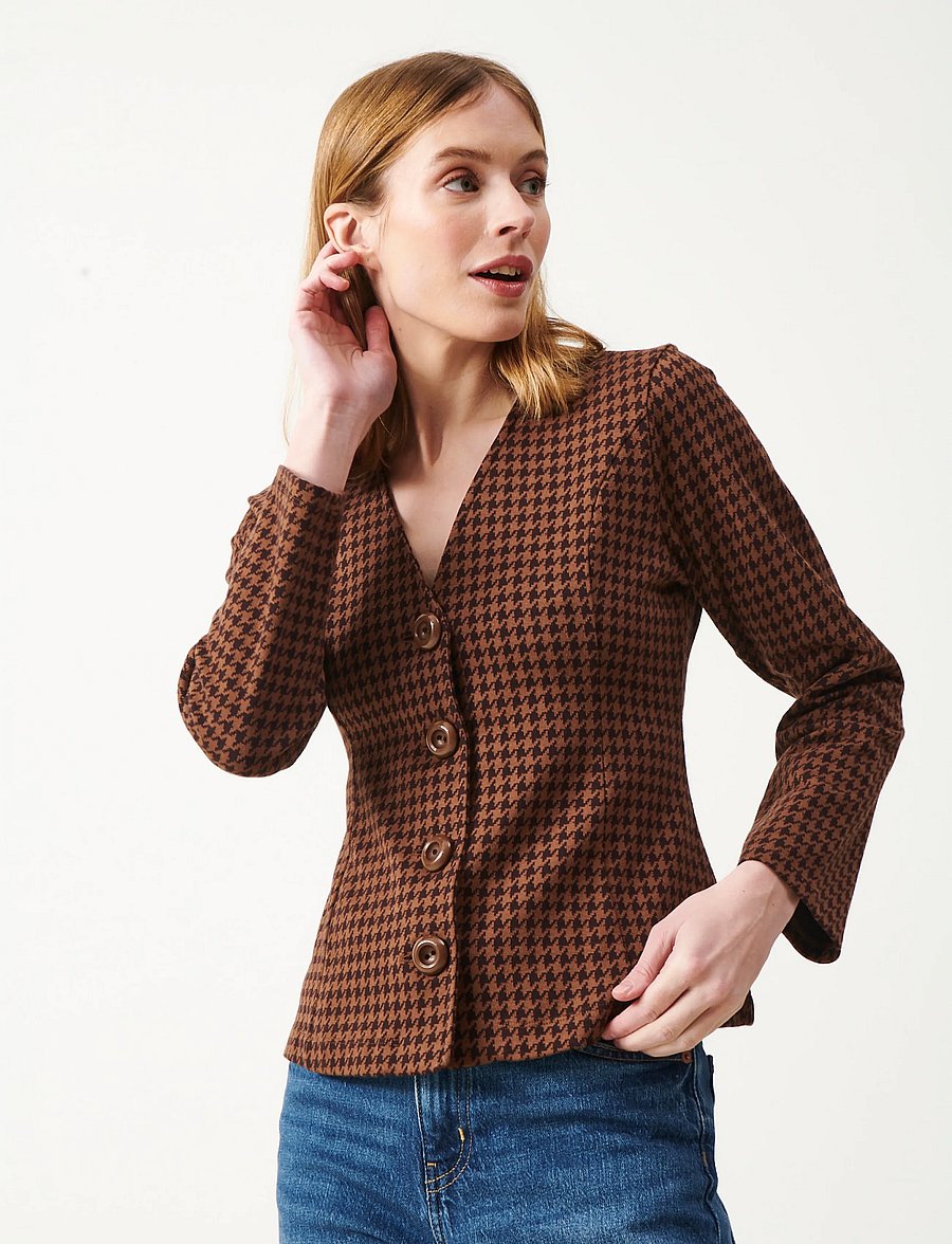 Jumperfabriken - Brielle Blazer Houndstooth - korte blazere - brown - 4