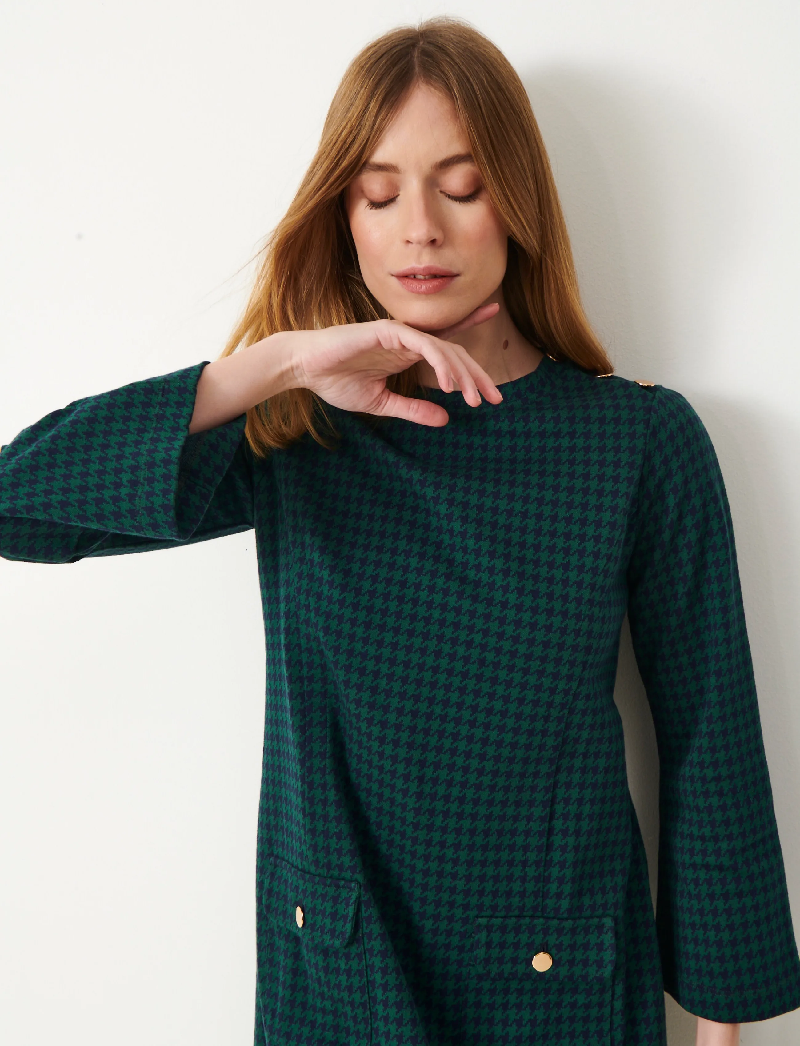 Jumperfabriken - Janet Dress Houndstooth - green - 4