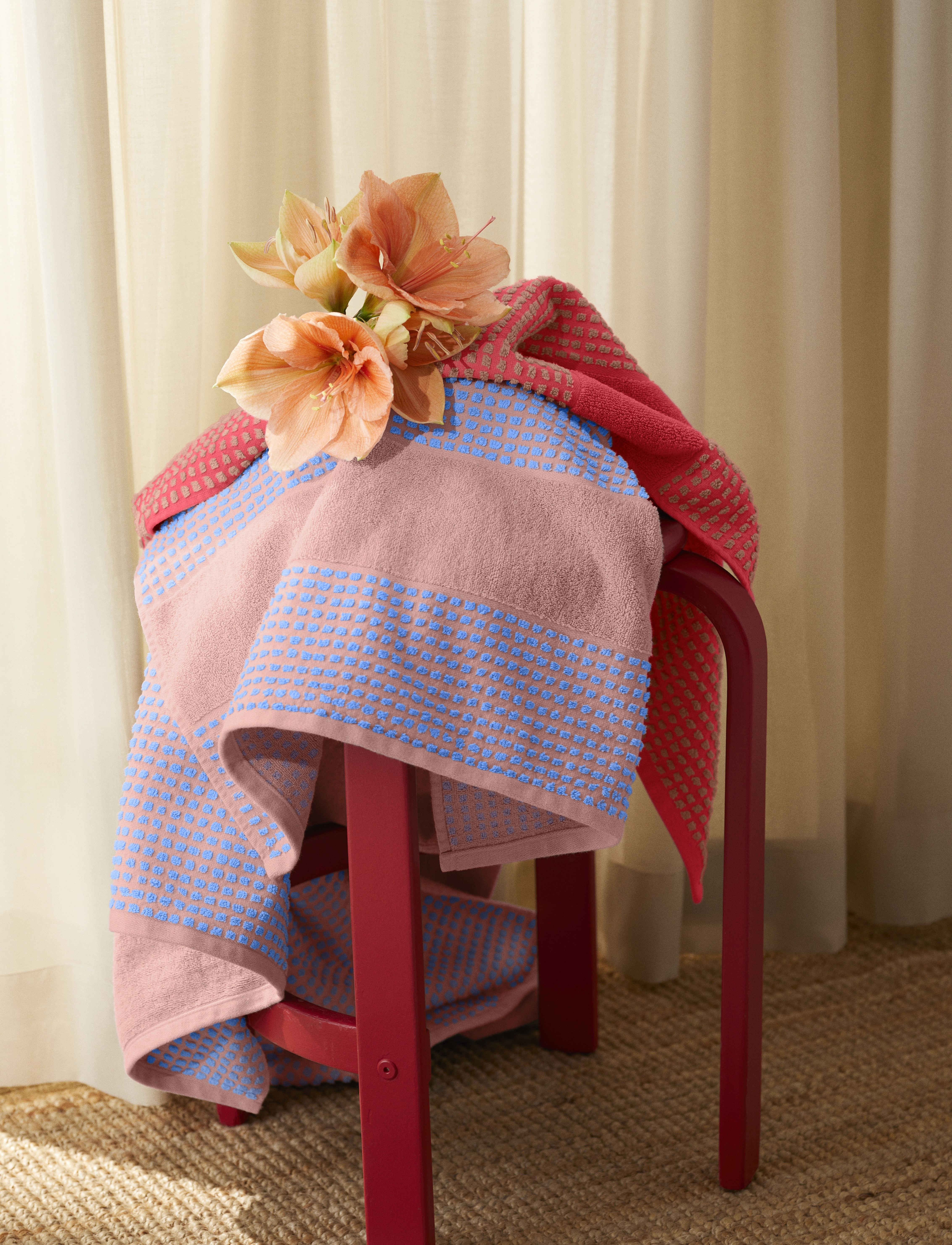 Juna - Check Towel 50x100 cm red/sand - vannas dvieļi - red/sand - 5