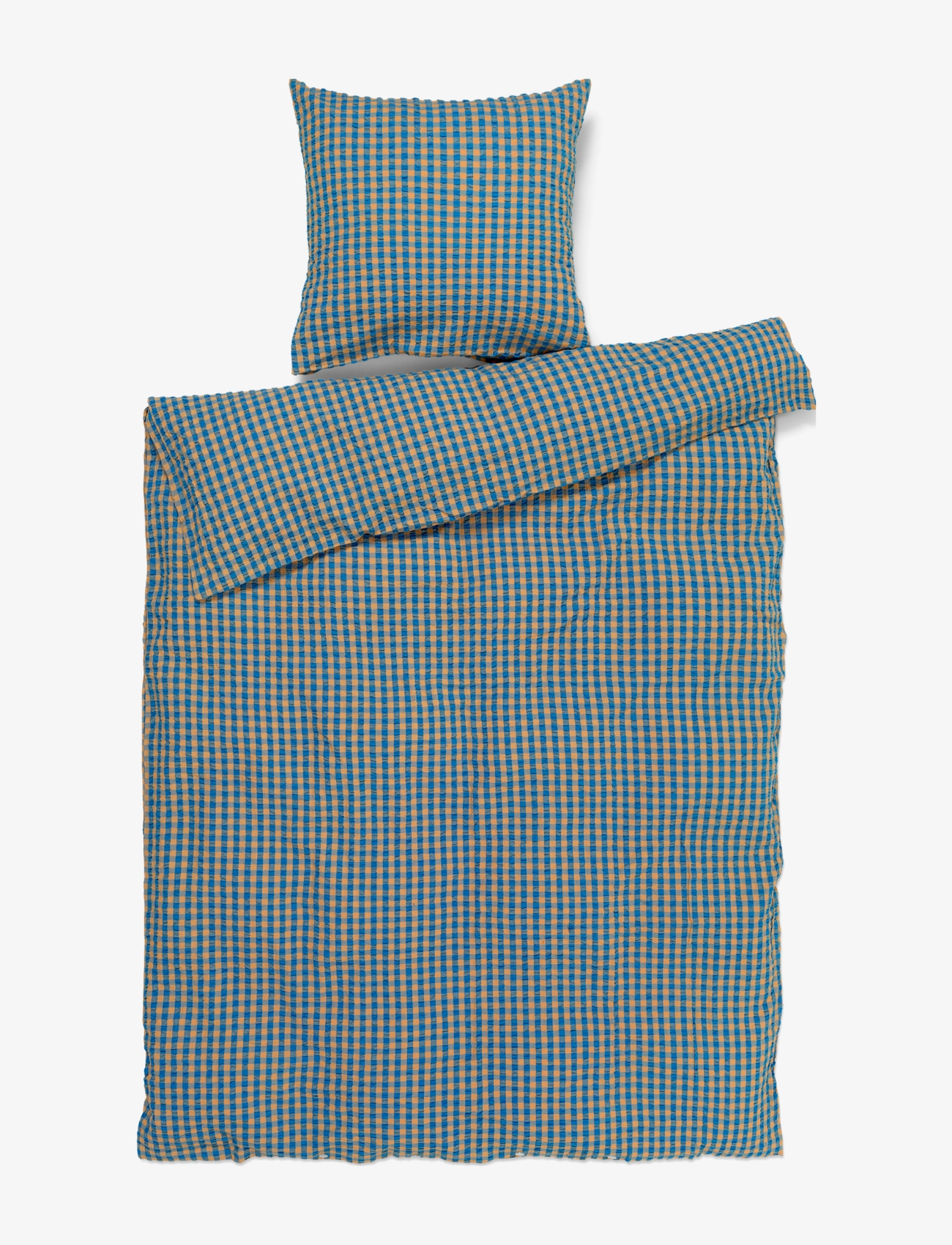 Juna Bæk&Bølge Sengetøj 140X200 cm Blå/Okker Dk, 140X200;63X60 cm, Blue, Sengetekstiler > Dynebetræk, Unisex