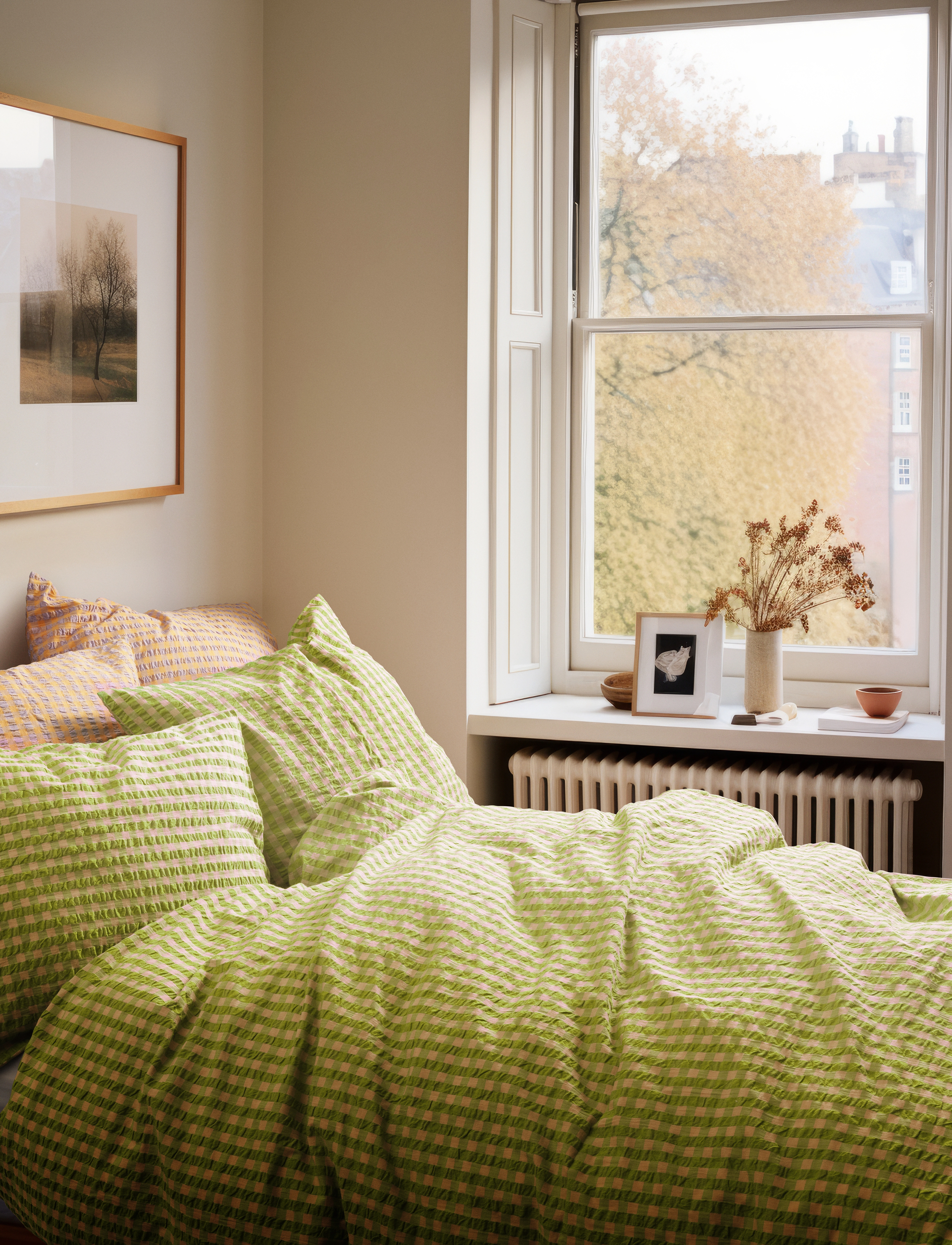 Juna Bæk&Bølge Sengetøj 200X220 Cm Grøn/Soft Pink Dk, cm 63X 60 cm, Bedtextiles, Grün - Bed Sets, Homeware