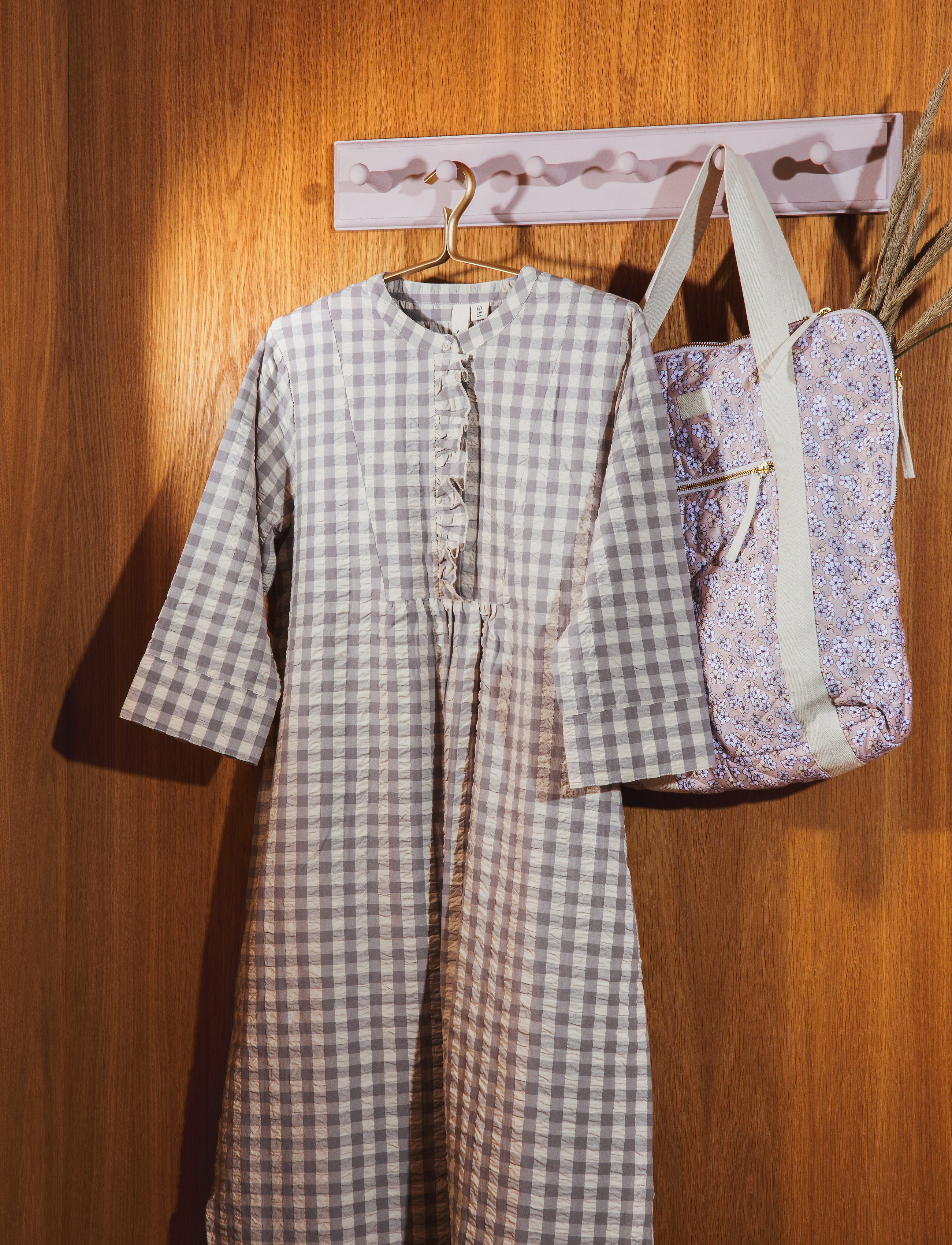 Juna Bæk&Bølge Sonja Dress, Kvinder, Gingham Flæsekjole, Grå, Str: XS