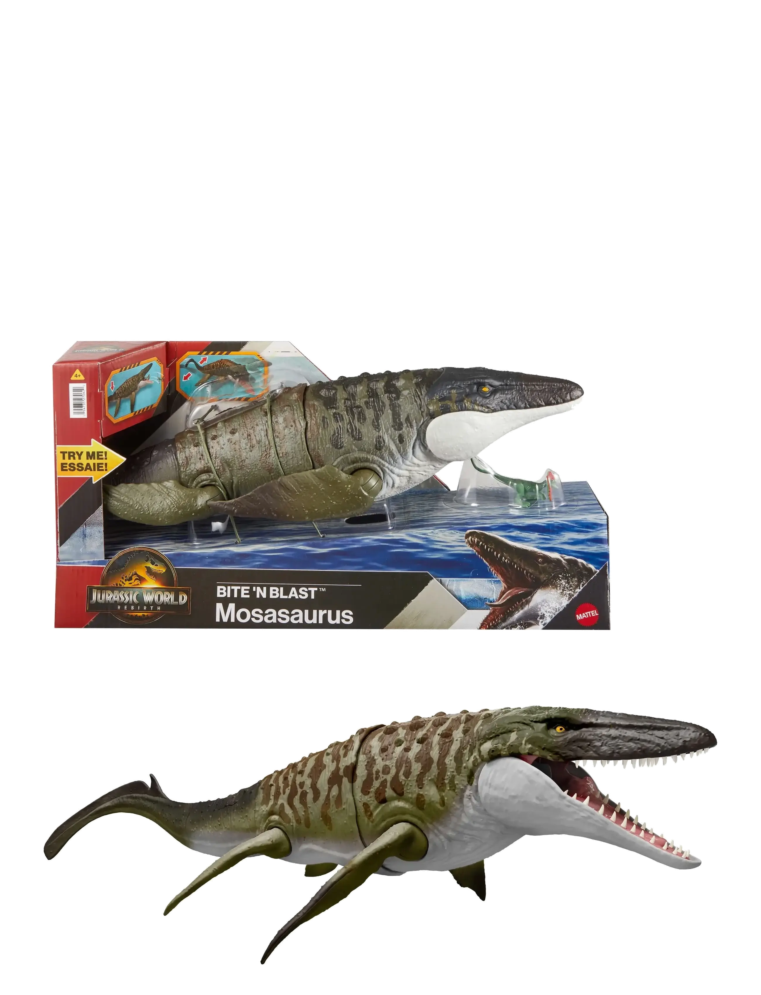 Jurassic world Rebirth Bite N Blast Mosasaurus Action Figure And Mini Dilophosaurus, Dinosaur Toy, One Size, Playsets & Figures, Mehrfarbig/gemustert