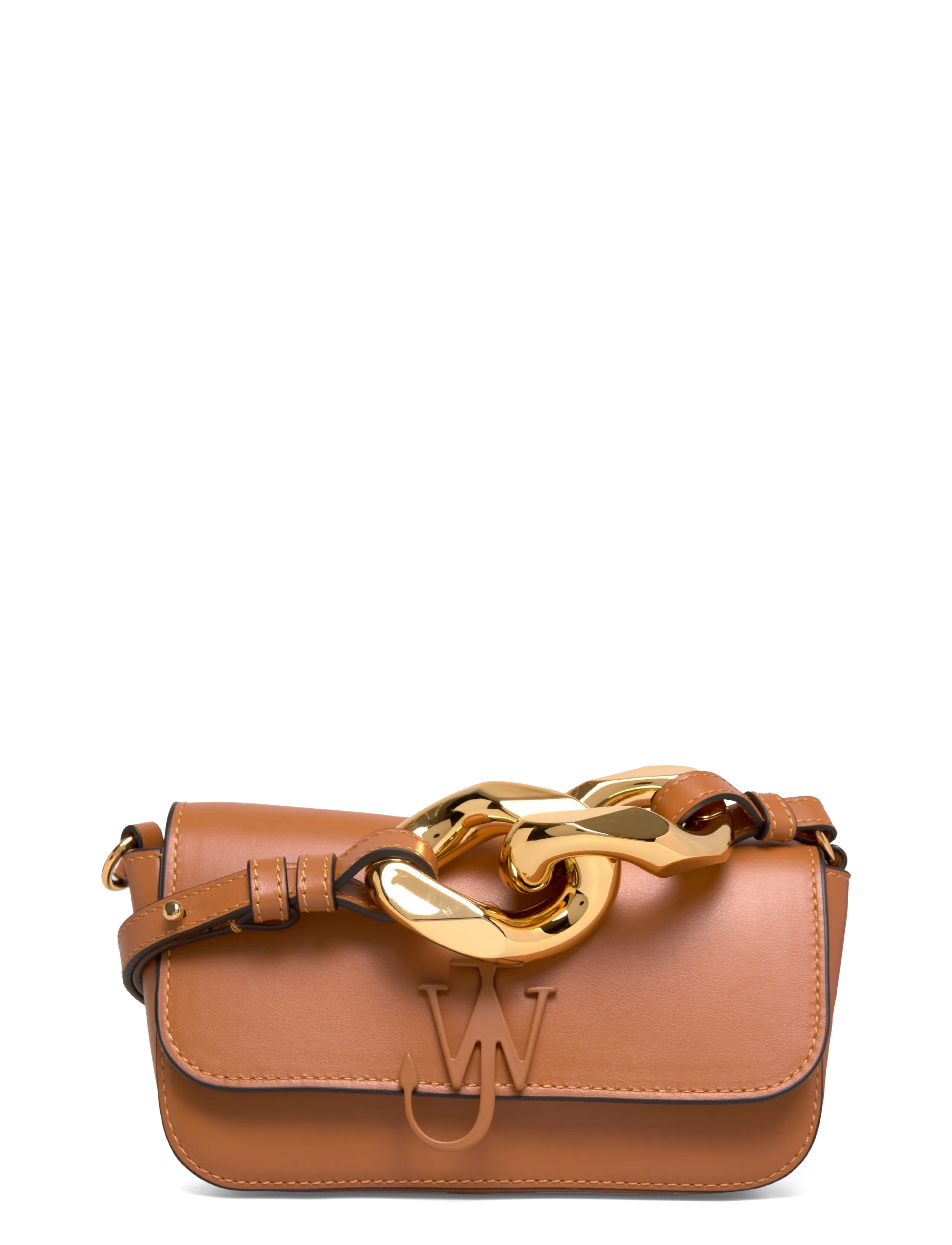JW Anderson Chain Anchor Baguette Leather Handbag, Kvinder, Kæde Baguette Håndtaske, Brun, Str: ONE SIZE