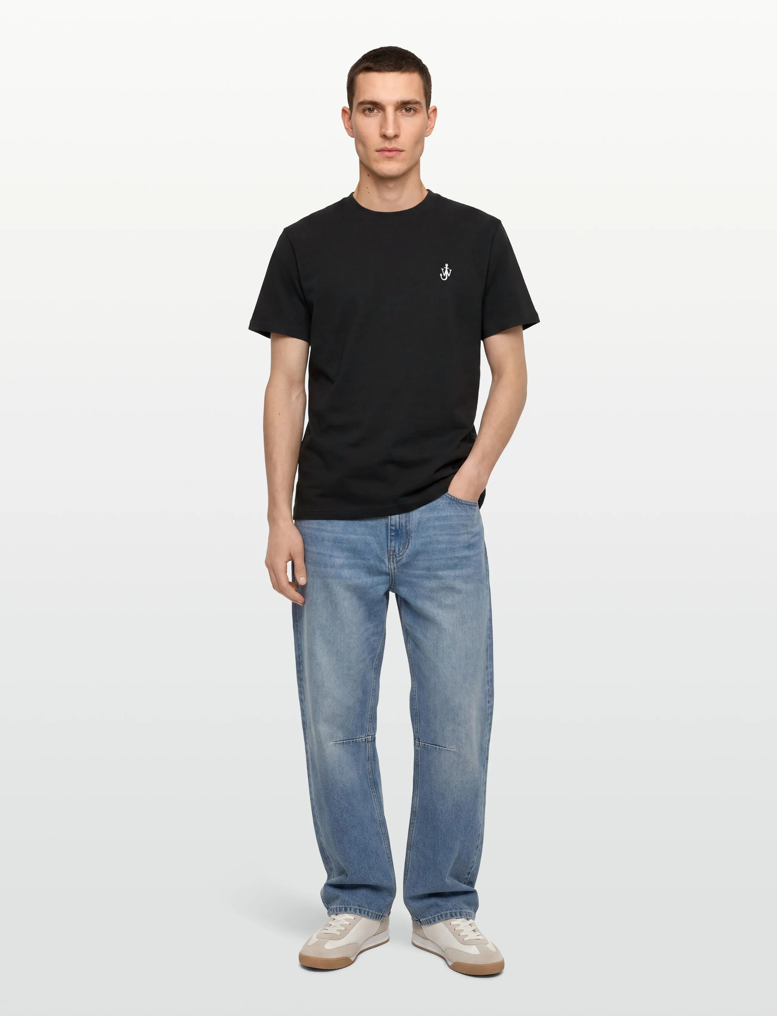 JW Anderson Anchor Embroidery T-Shirt, S, T-shirts, Schwarz - Short-sleeved, Männerswear