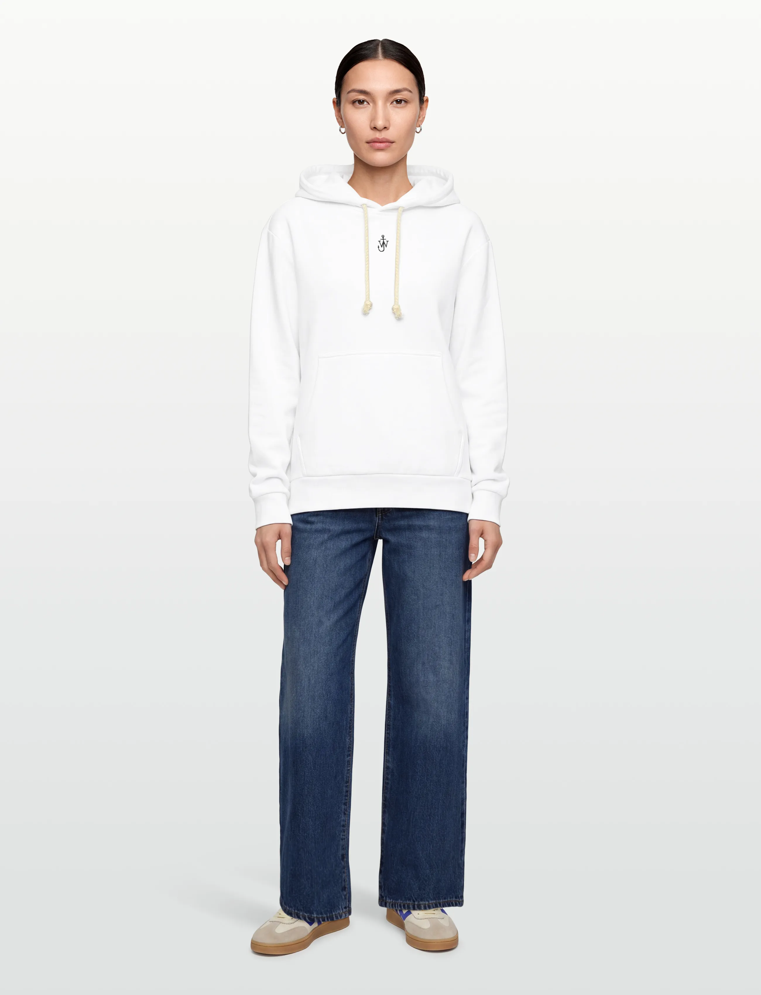JW Anderson - Anchor-embroidered Hoodie - sweatshirts & hoodies - white - 0
