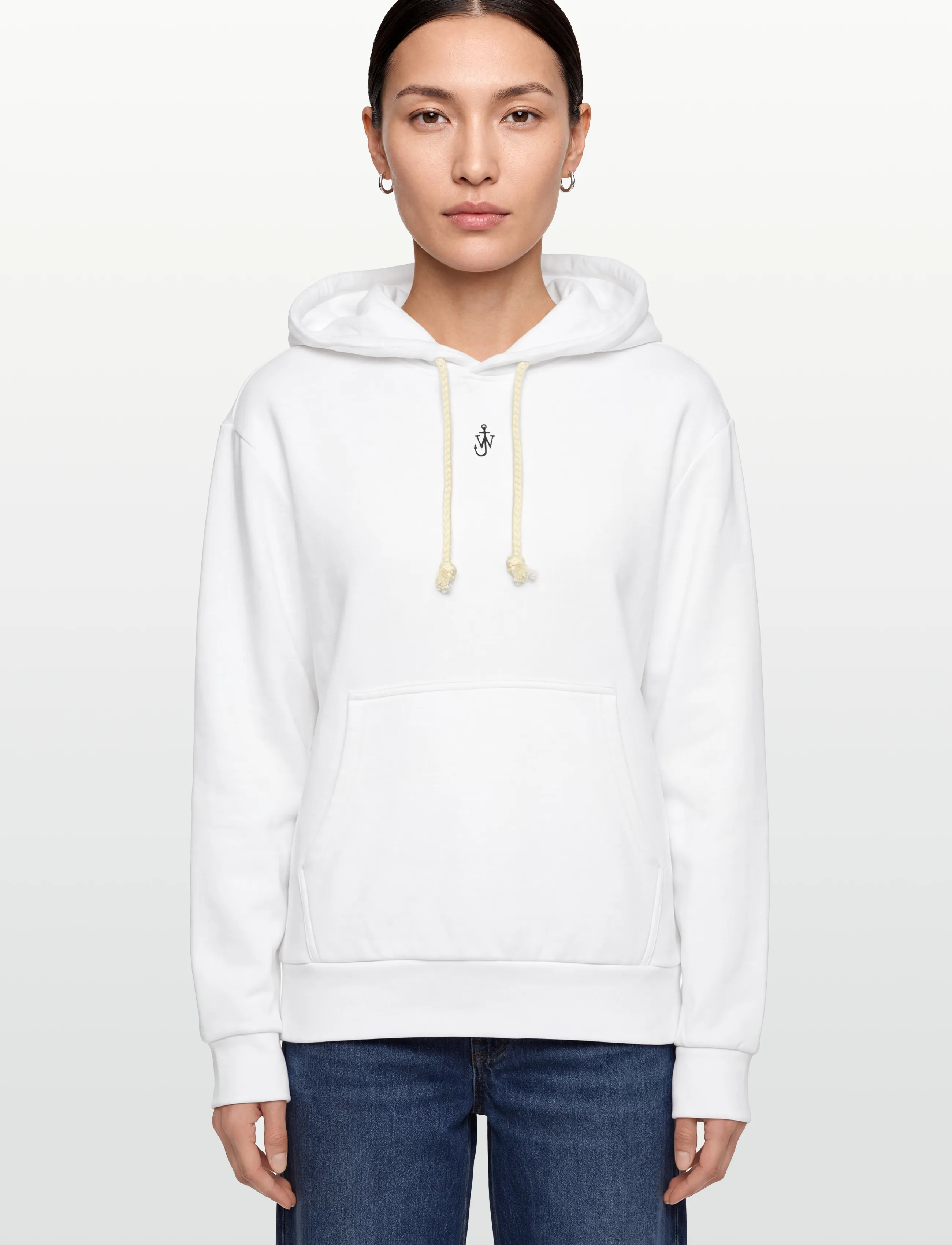 JW Anderson - Anchor-embroidered Hoodie - sweatshirts & hoodies - white - 3