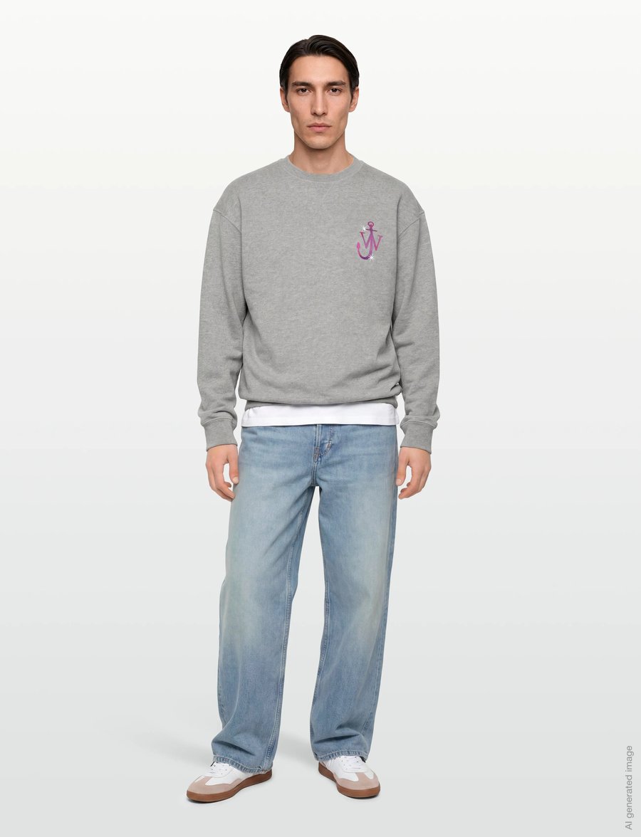 JW Anderson - Melange Grey Cotton Oversize Sweatshirt - sweatshirts & hoodies - grey - 0