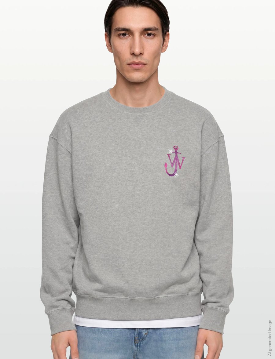 JW Anderson - Melange Grey Cotton Oversize Sweatshirt - sweatshirts & hoodies - grey - 3