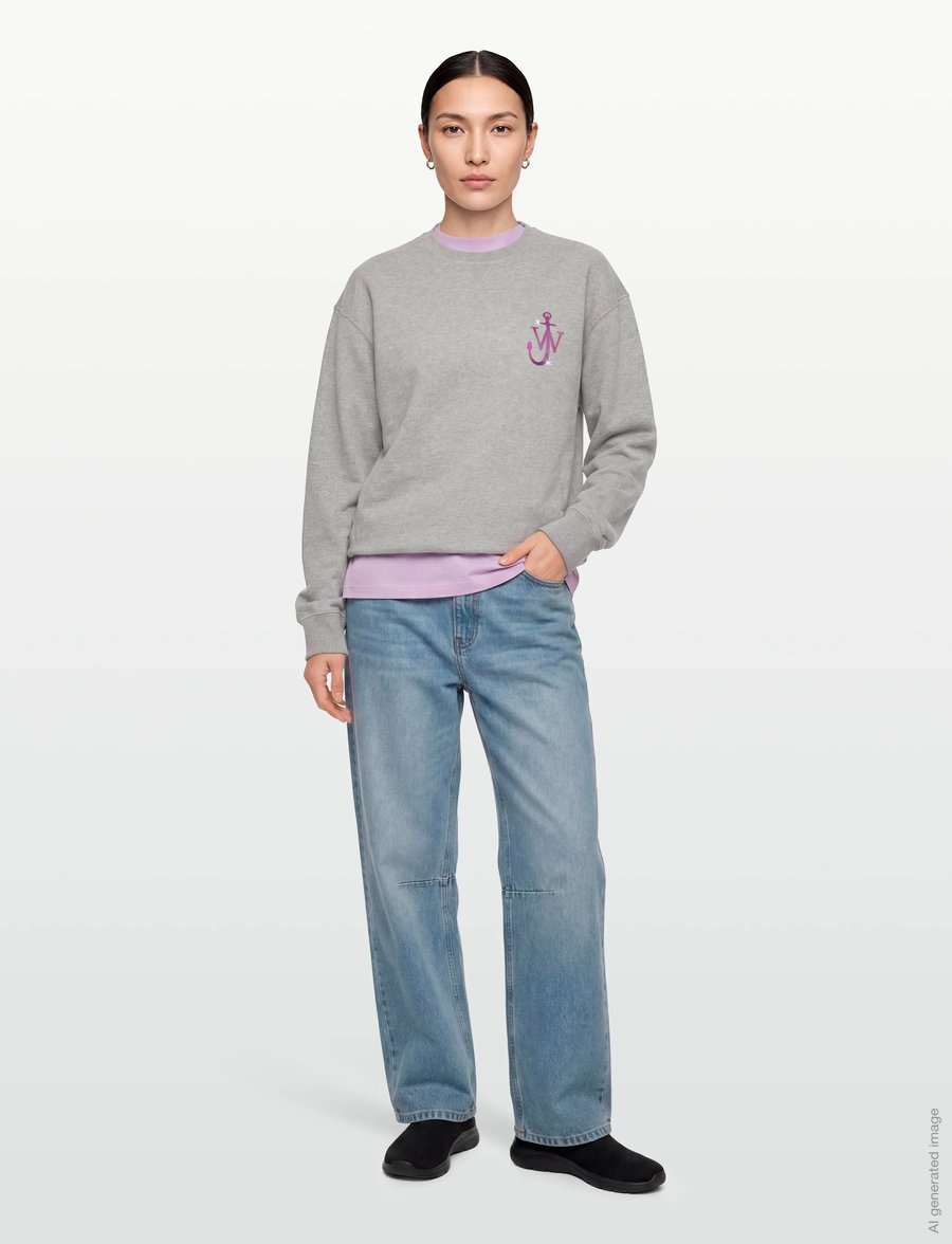JW Anderson - Melange Grey Cotton Oversize Sweatshirt - sweatshirts & hoodies - grey - 4