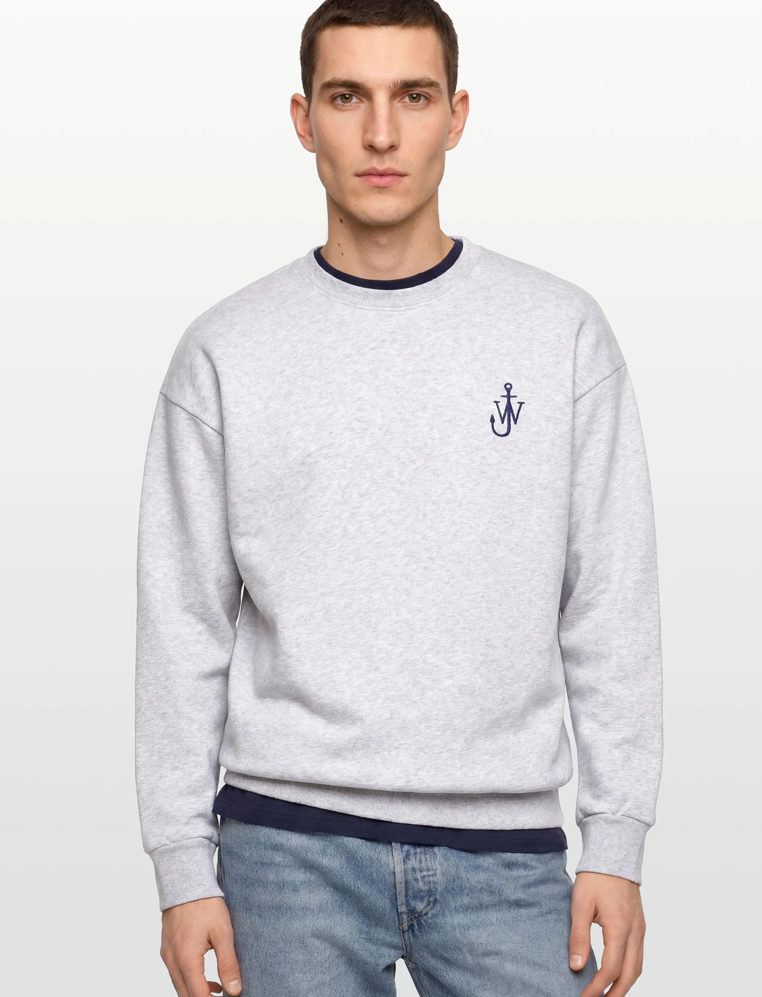 JW Anderson - Anchor-logo organic cotton Sweatshirt - sweatshirts & hættetrøjer - grey - 3