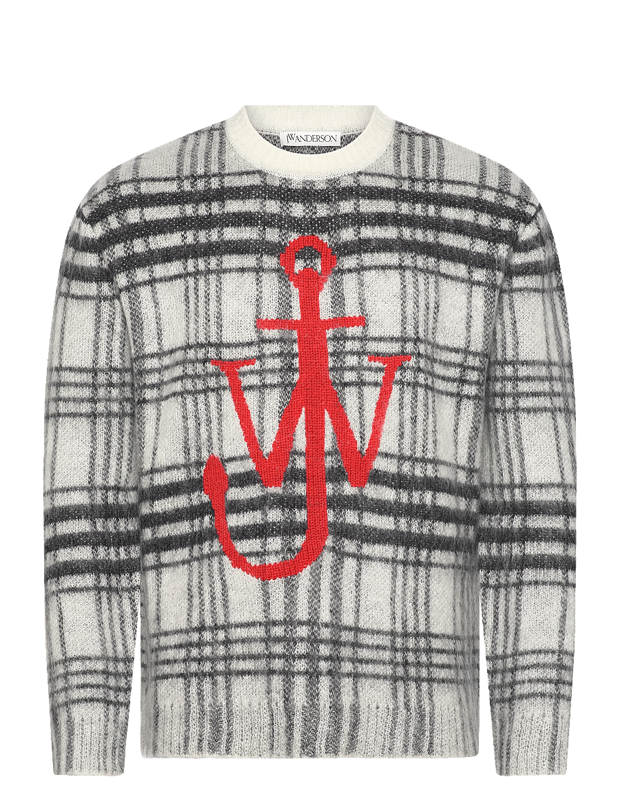 JW Anderson - Tartan Check Sweater - Ümara kaelusega - grey - 0