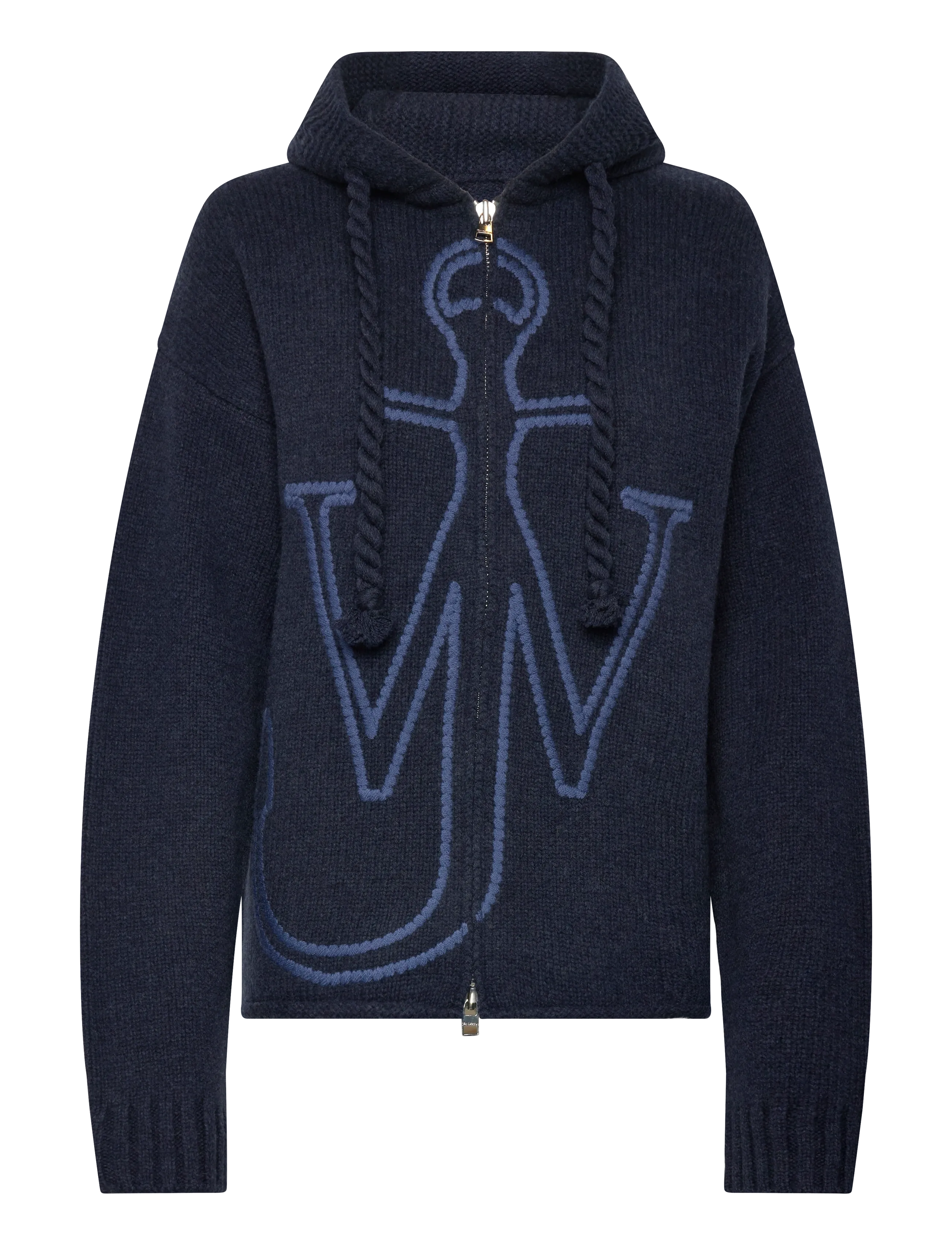 JW Anderson Anchor-Logo Hooded Zip-Up Cardigan, S, Knitwear, Marineblau - Cardigans, Frauen