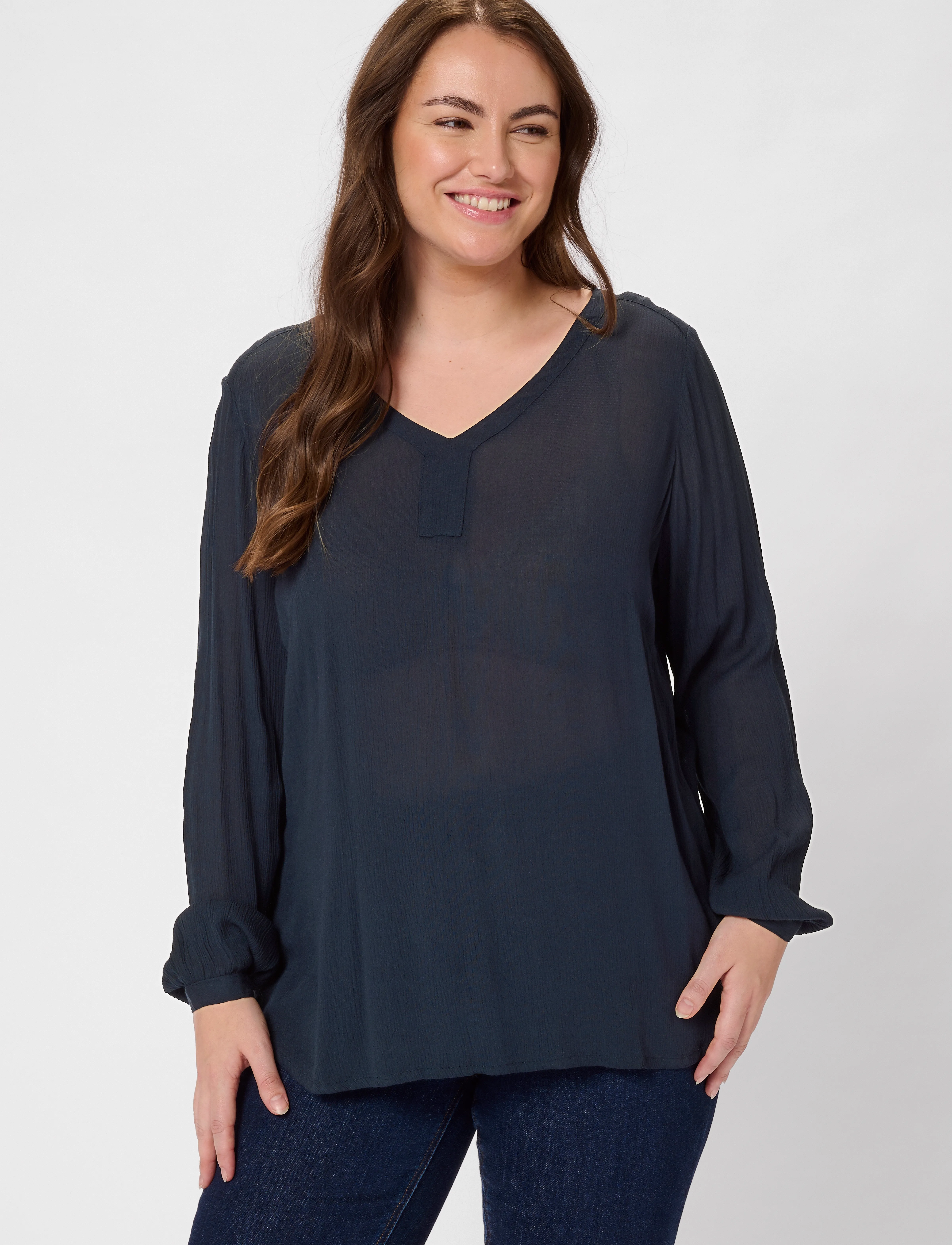 Kaffe Curve - KCami LS Blouse - pikkade varrukatega pluusid - midnight marine - 0