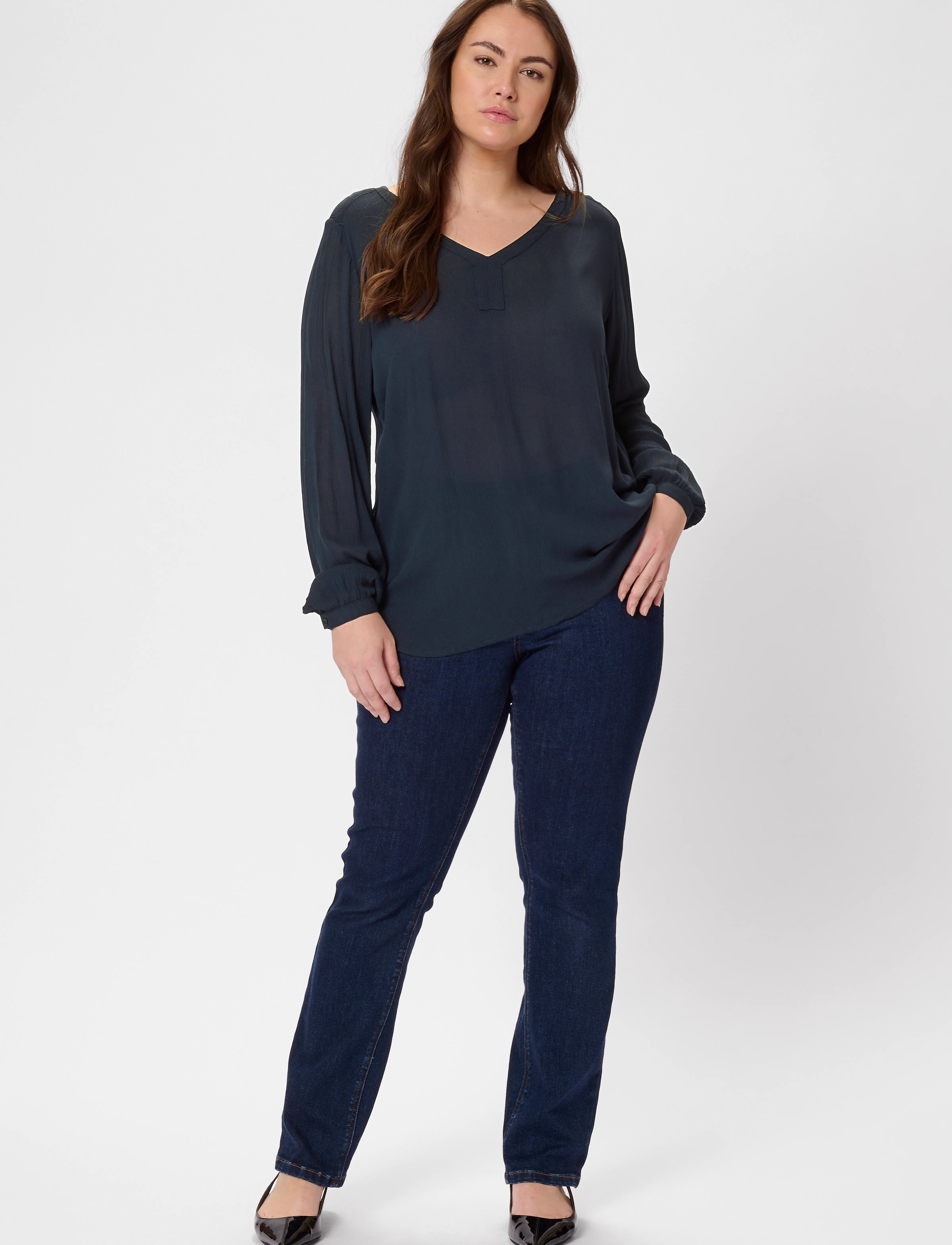 Kaffe Curve - KCami LS Blouse - pikkade varrukatega pluusid - midnight marine - 3