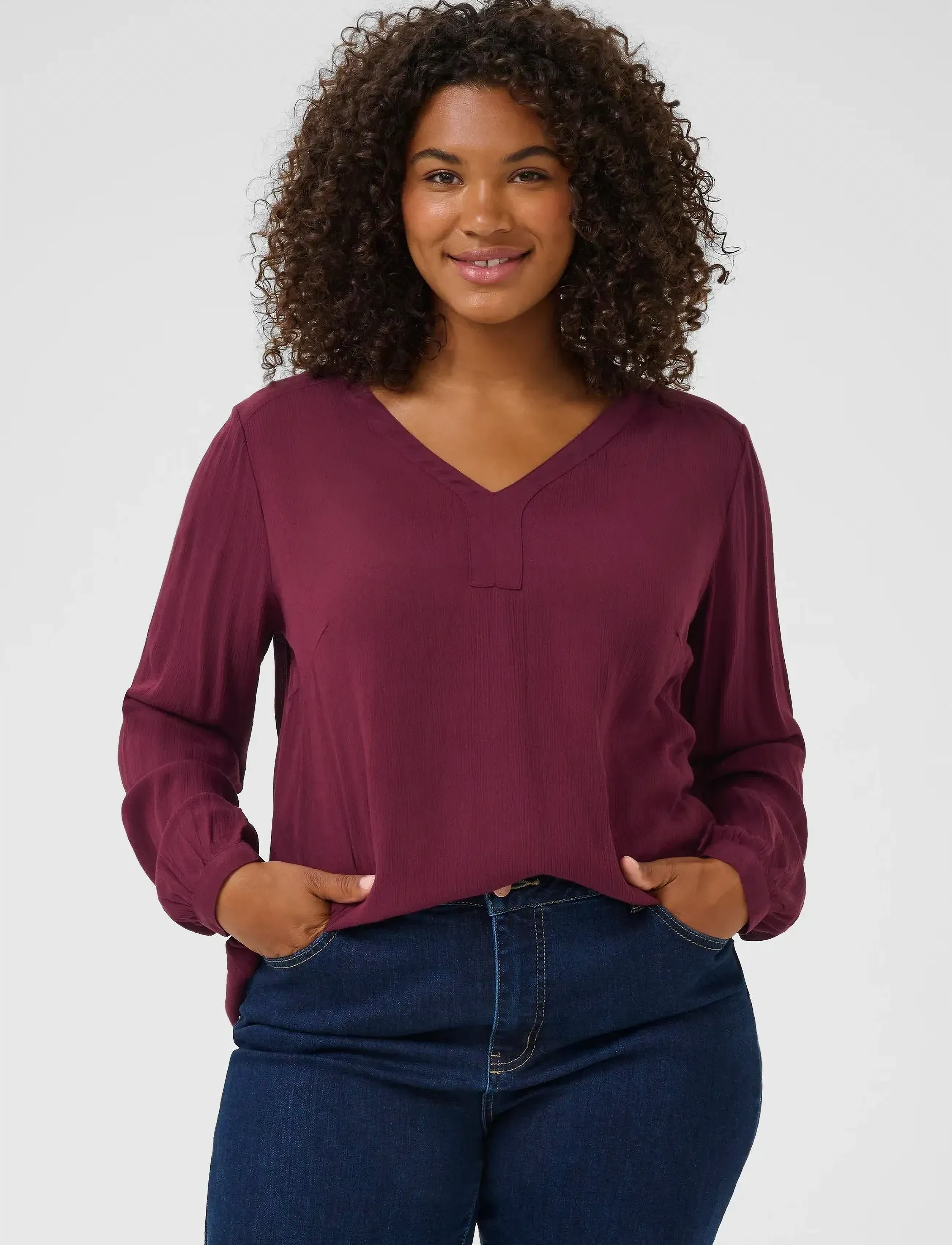 Kaffe Curve KCami LS Blouse - Blouses - WINDSOR WINE / red