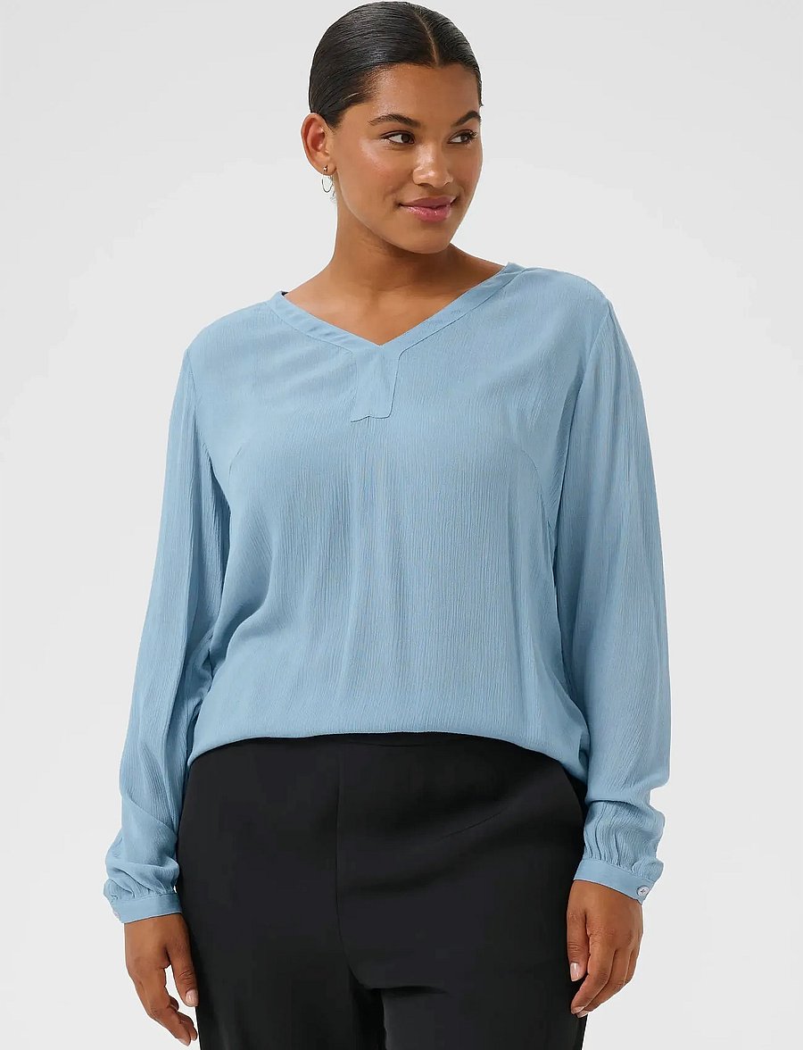 Kaffe Curve - KCami LS Blouse - long sleeved blouses - windward blue - 0