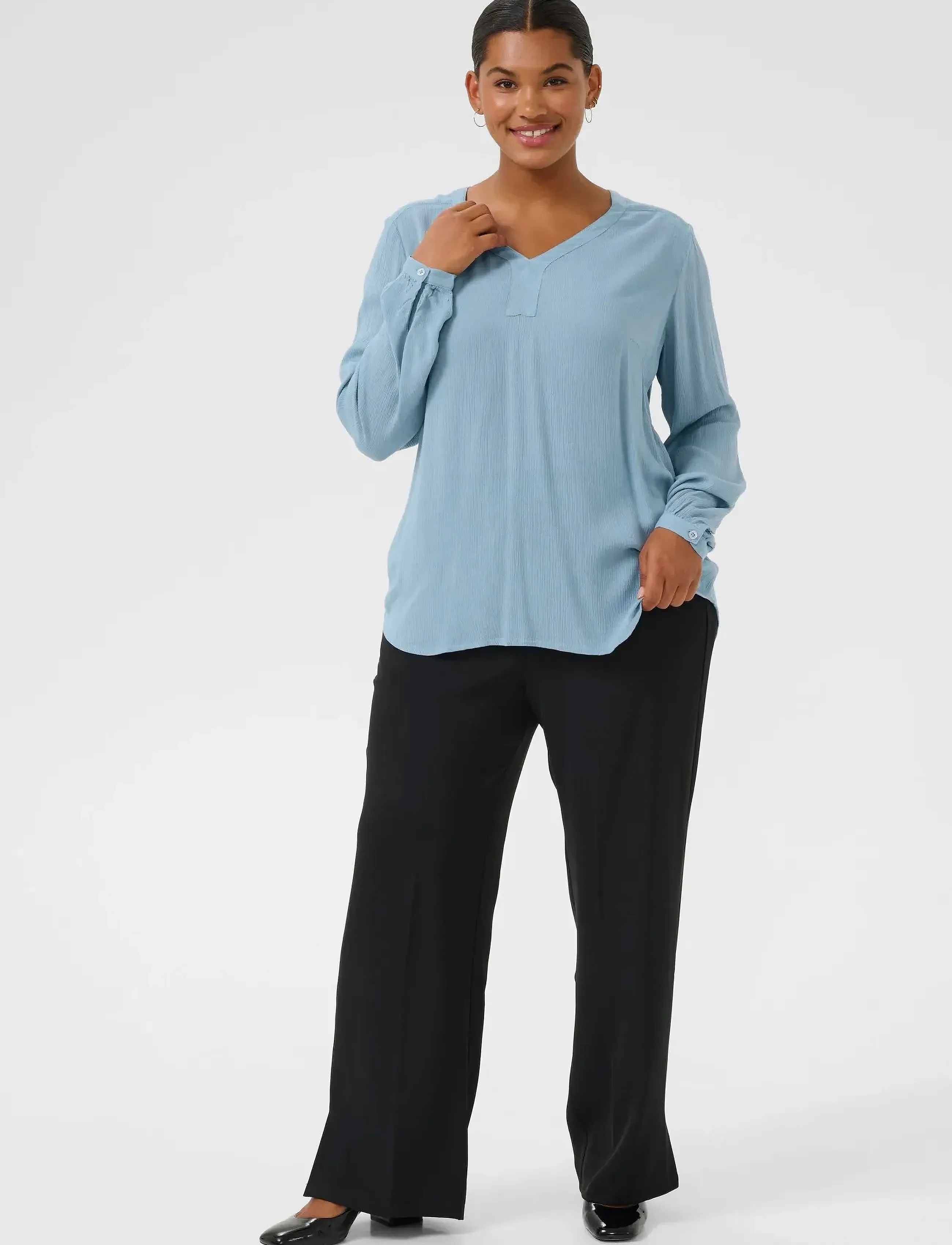 Kaffe Curve - KCami LS Blouse - long sleeved blouses - windward blue - 3