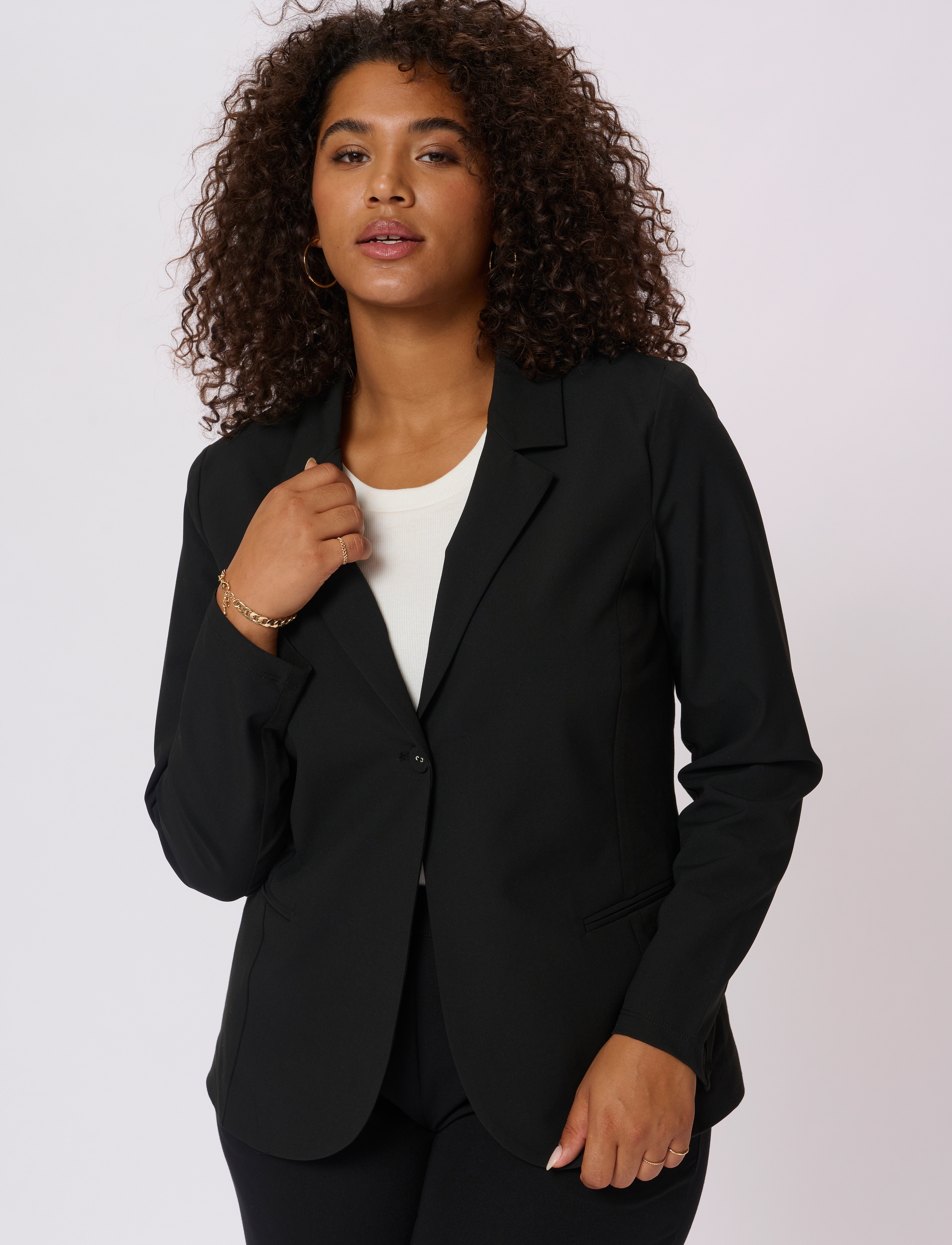 Kaffe Curve Kcjia Blazer, Kvinder, Enkeltradet Blazer, Sort, Str: 44